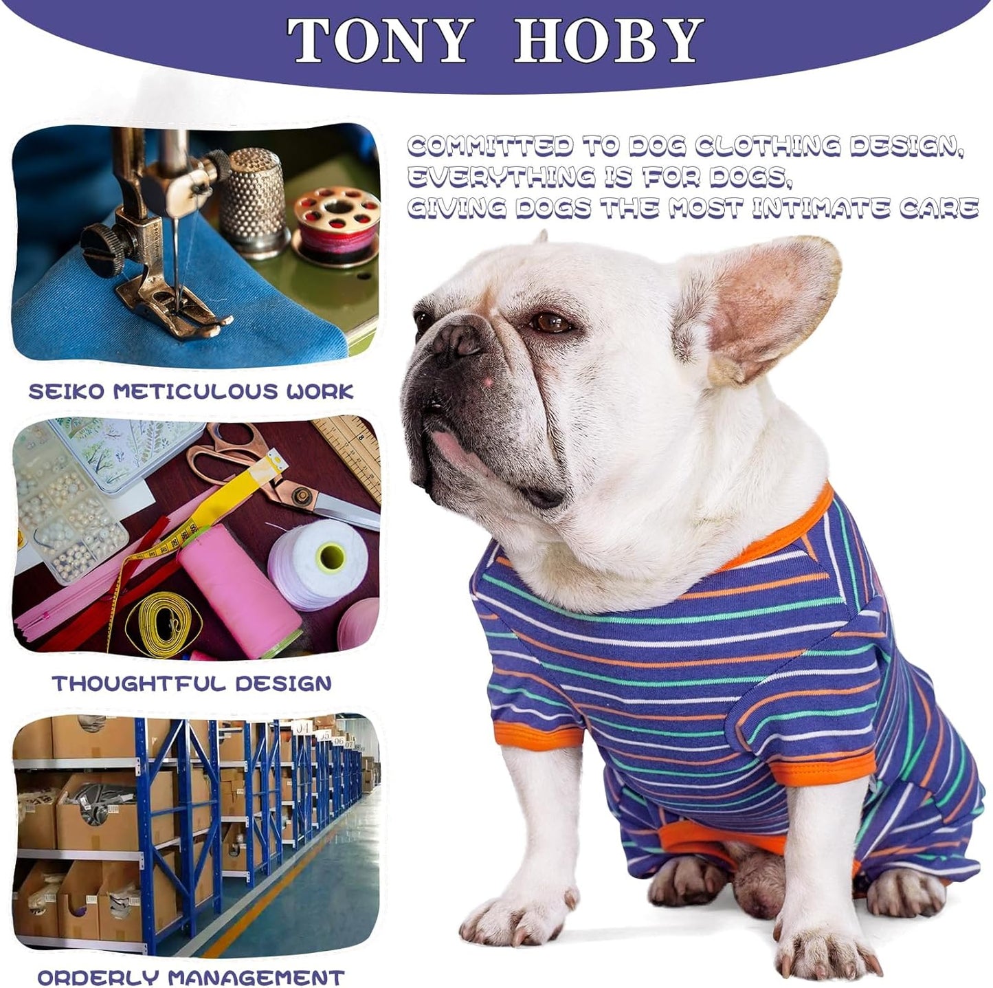 TONY HOBY Dog Pajamas, Male Dog Warm Pajamas with Thermal, Dogs Jumpsuit Shirt for Small Medium Dogs (Navy Blue, Boy, M)