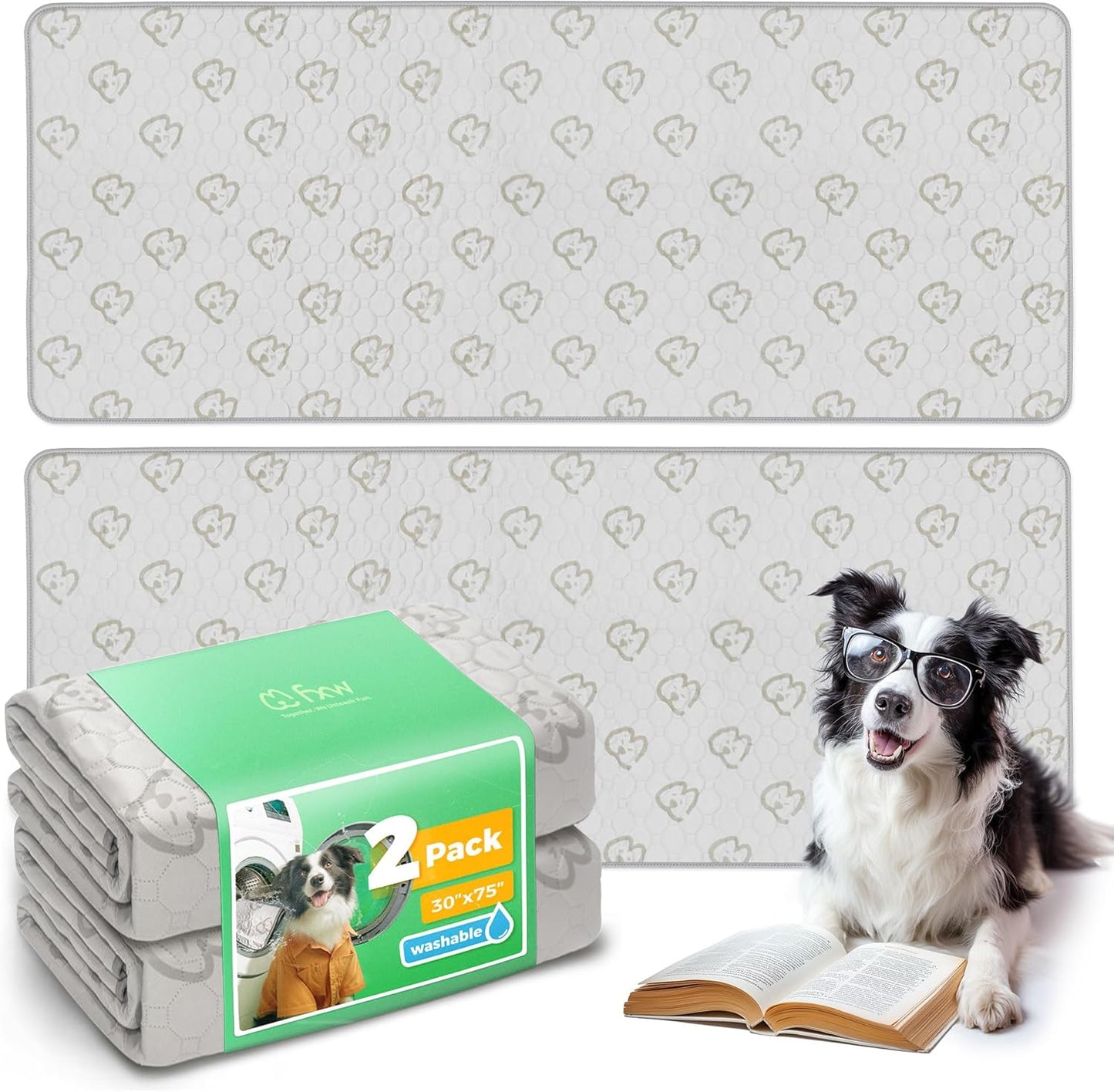 FXW Washable Pee Pads for Dogs, Puppy Pads with Super Absorbent, Specifically Designed for Potty Training, 75" × 30" Rectangle, Khaki, 2 Packs