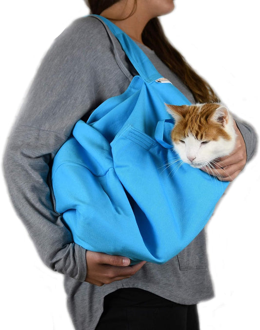 Cozy Comfort Carrier - Large Light Blue Cat Carrier and Cat Restraint Bag for Medication Administration, Grooming, Vet Visits, Dental Care, and Nail Trimming