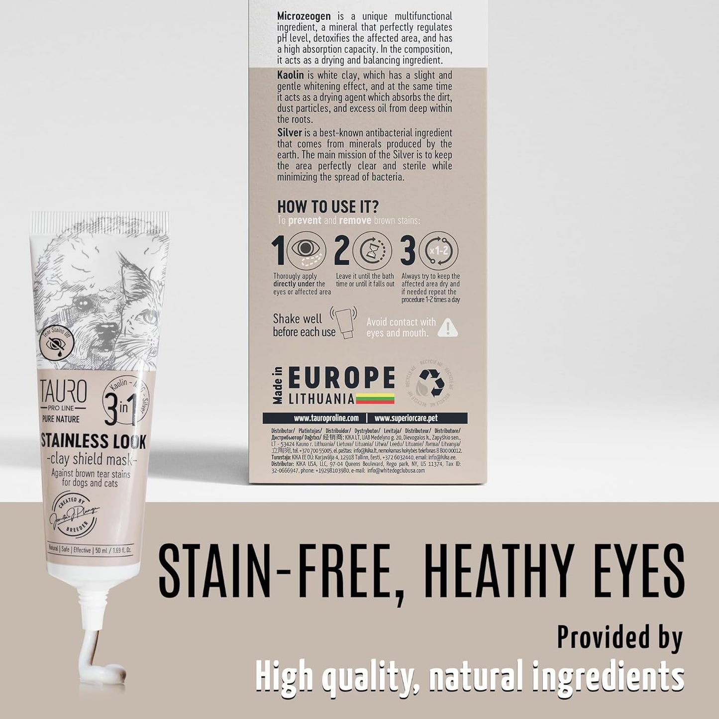 Tauro Pro Line Clay Tear Stain Remover for Dogs - Shield Mask for Eyes, Ears, Mouth, Gentle Grooming Product for Dogs, Puppy & Cat (Stainless Look - 1.69 Fl Oz)