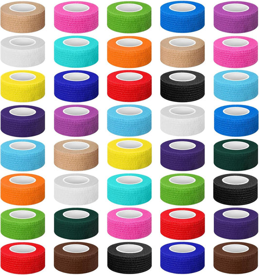 Treela 36 Pcs Self Adherent Bandage 1" X 5 Yard Wrap Breathable Cohesive Bandage Elastic Adhesive Tape for Stretch Athletic Sports Wrist Ankle (Multicolored)
