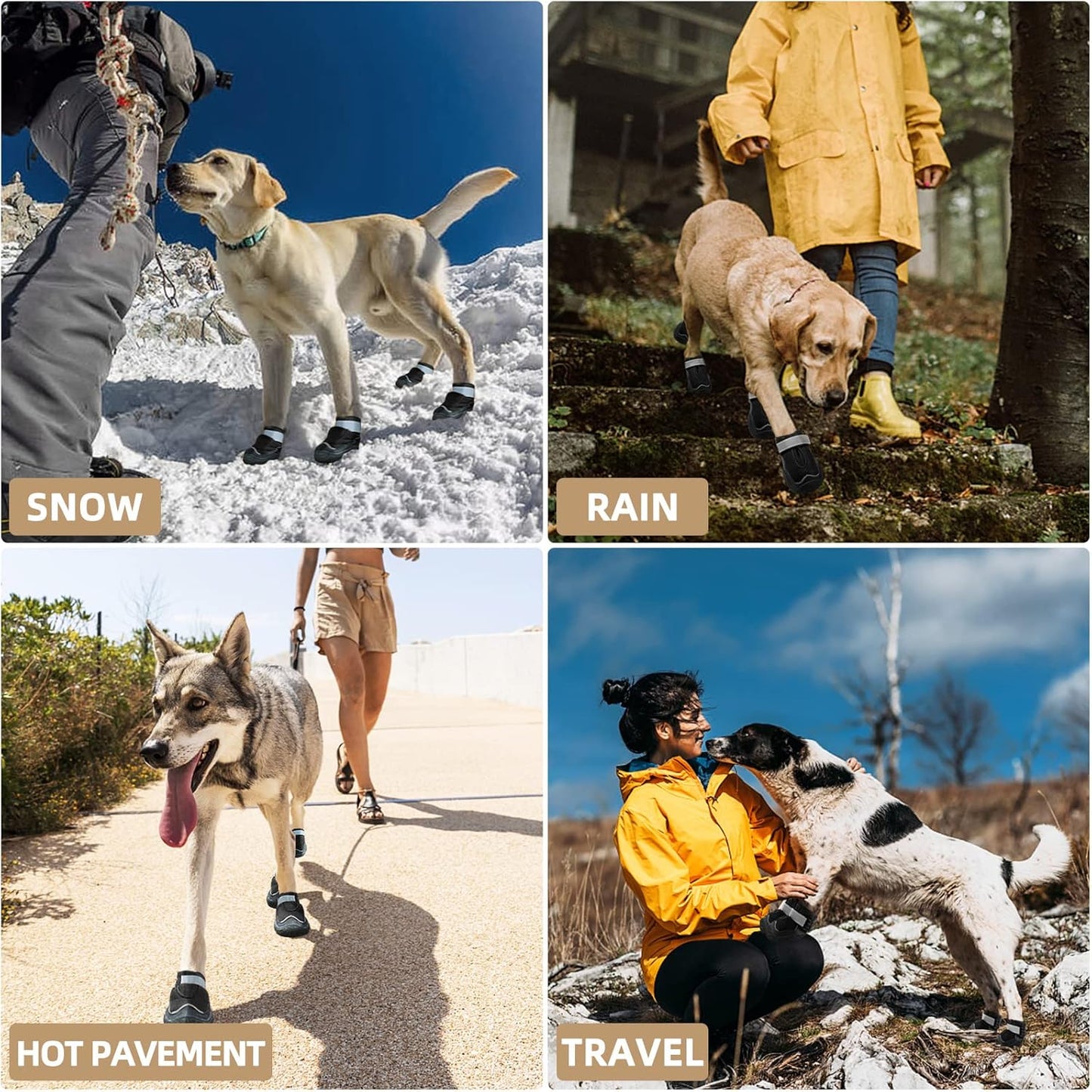 Hcpet Dog Boots for Large Dogs, Dog Shoes for Hot Pavement Winter Snow, Paw Protector Dog Booties Designed for Comfort and Breathability, Outdoor Booties for Small Medium Dogs for Hiking Black Size 3