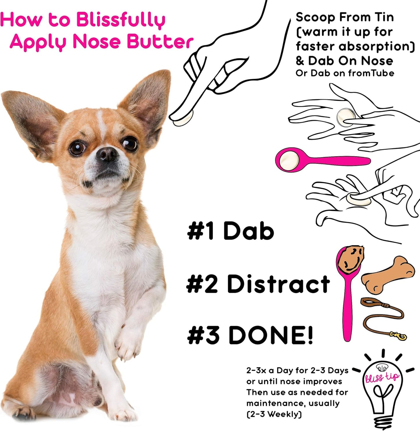 The Blissful Dog Smooth Coat Chihuahua Nose Butter for Dry, Cracked Skin, Lick-Safe Dog Nose Balm with Moisturizing Shea Butter, Almond, Olive, and Essential Oils, Pet Supplies, Uncented, 4 oz.