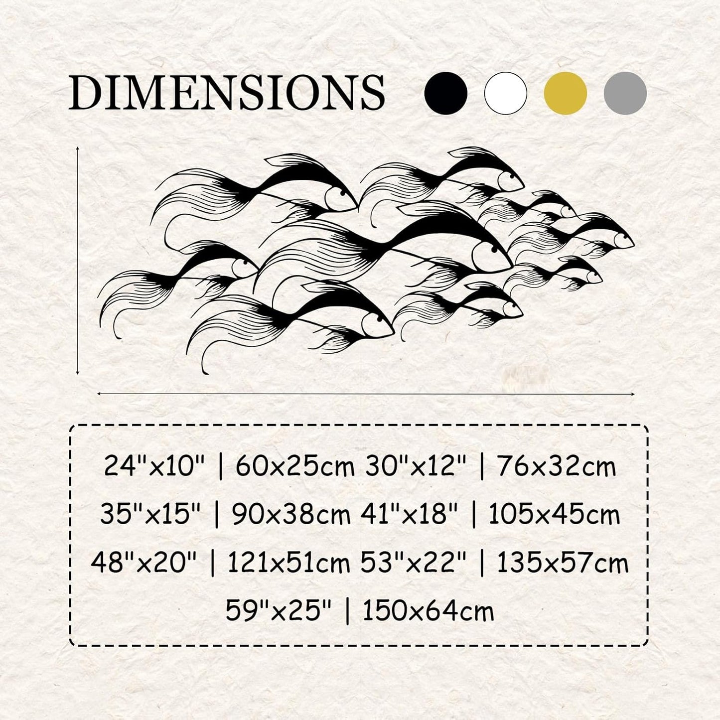 School of Fish Metal Wall Art, Metal Fish Wall Decor, Sea Life Wall Art, Large Nautical Wall Hanging, Modern Beach House Wall Decor, Ocean Themed Artwork for Bathroom (White, 48"x20" | 121x51cm)