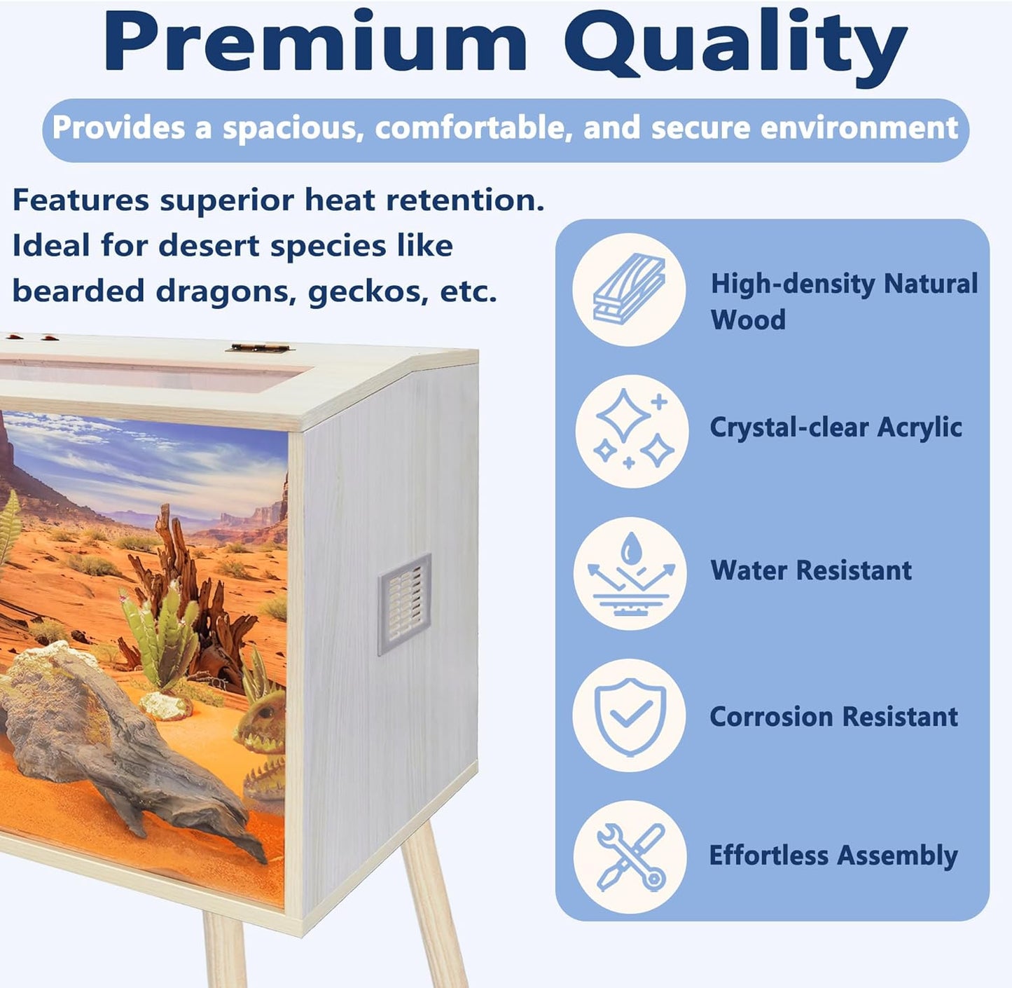 Prolee Reptile Terrarium, Lizard Tank Up to 68 Gallons, Bearded Dragon Tank with Roof Door, Snake Tank with Built-in Lamp Fixture and Switch, with Leg Stand (Oak, 21 Gallons, 24" Length)