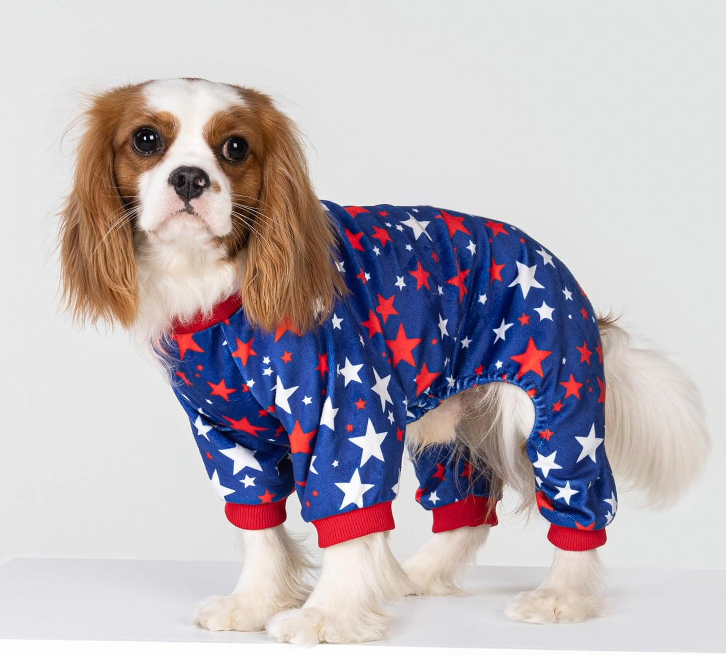 Fitwarm 4th of July Dog Pajamas, Patriotic Stars Dog Clothes for Small Dogs Boy Girl, Dog Onesie with Feet, Pet Outfit, Red, Blue, White, XL