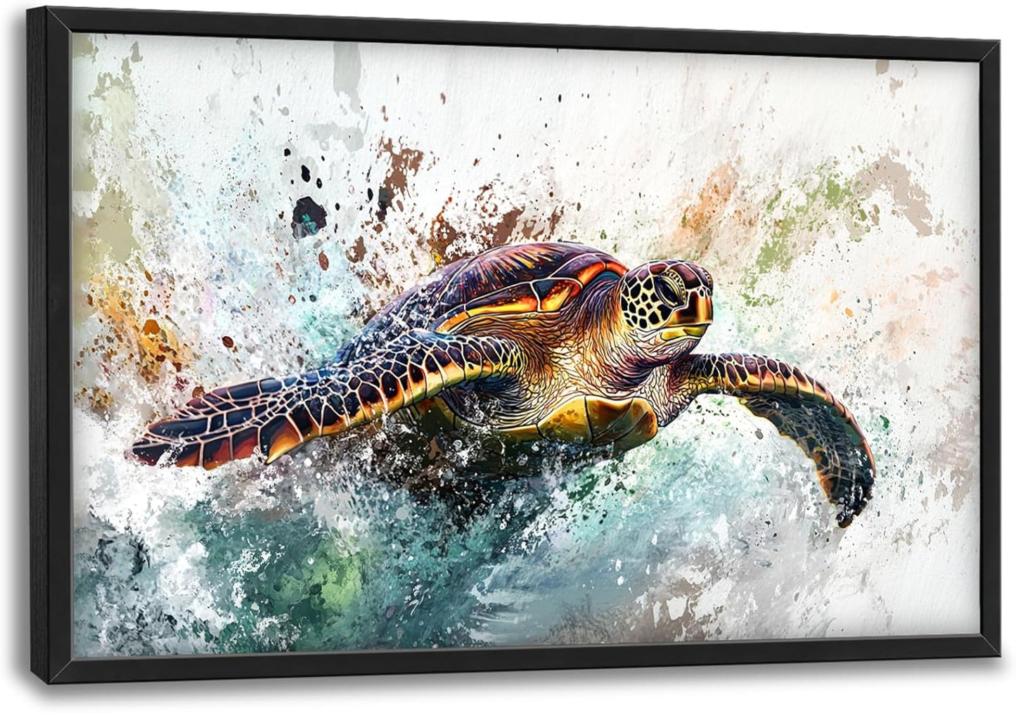 Extra Large Framed Sea Turtle Wall Art,Oversized Abstract Colorful Sea Nautical Wall Decor Pictures for Living Room,Canvas Print Painting Modern Artwork Bedroom Office Bathroom Home Decor 36L x24W