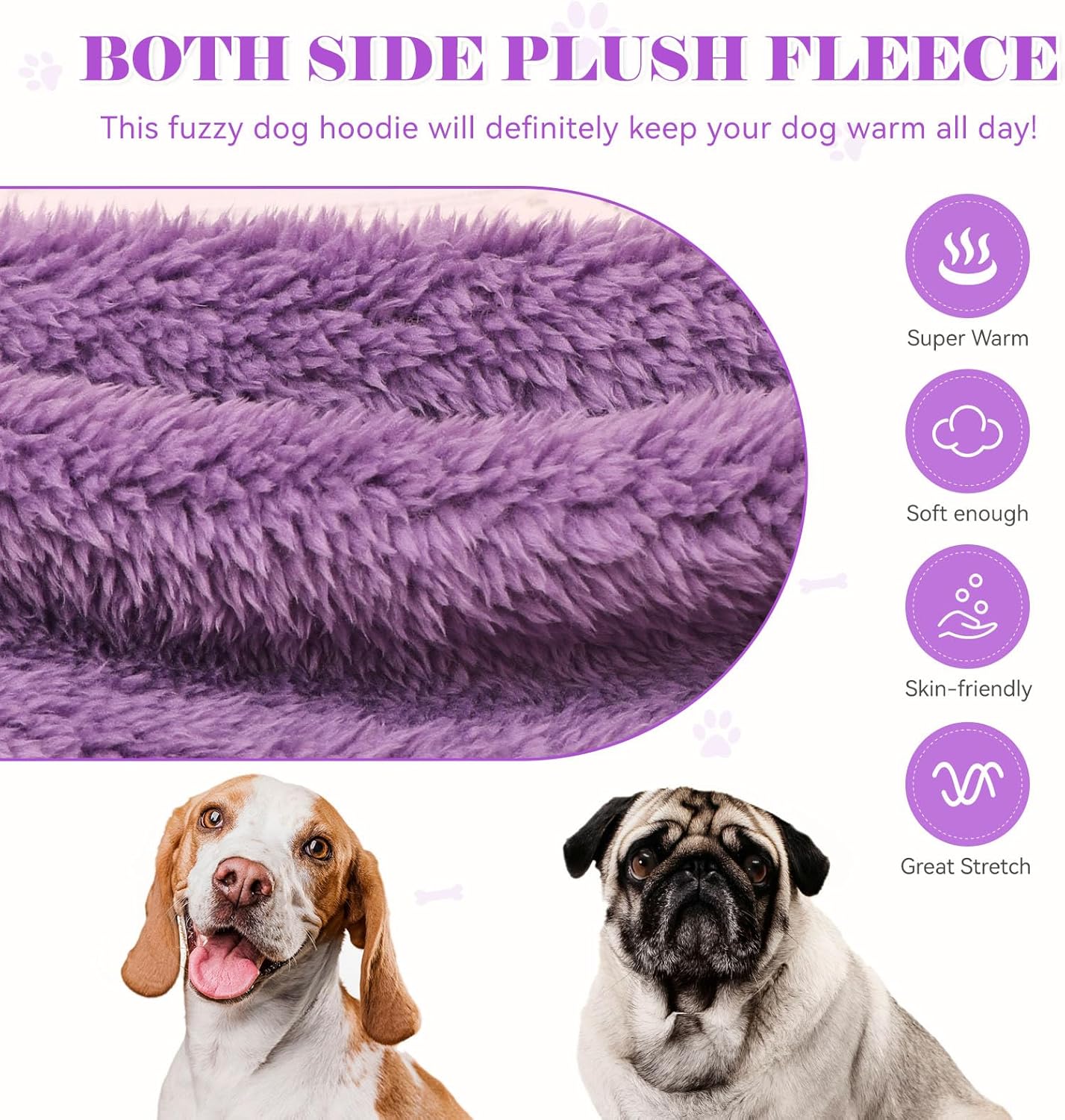 Fuzzy Dog Sweaters for Small Dogs Dog Hoodie Soft Double-Sided Plush Fleece Pet Sweater Pet Clothes Coats Hoodie Sherpa Hooded Sweatshirt(Purple-S)