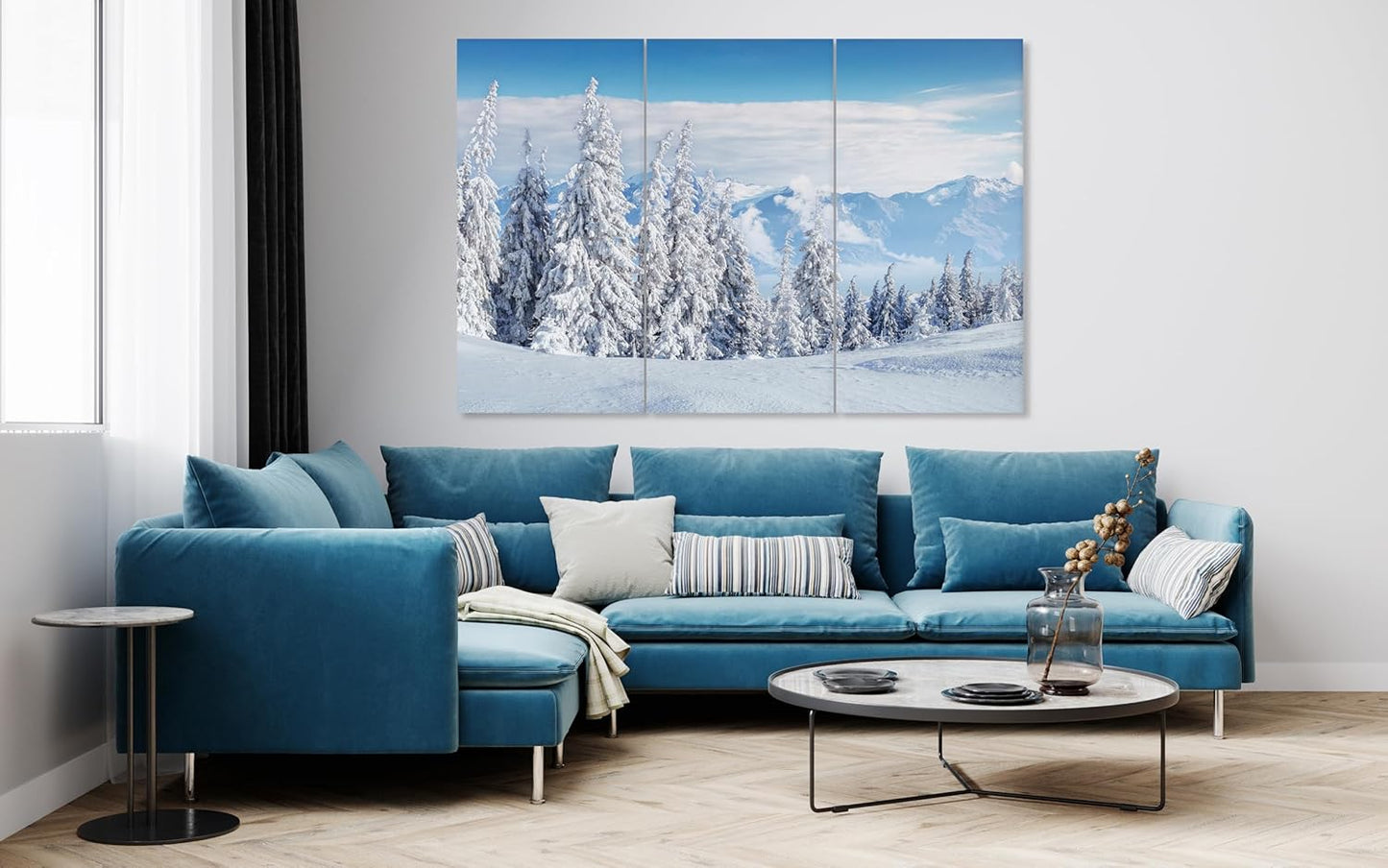 Nature Wall Art Prints - Ocean Forest Mountain Lake Canvas Landscapes - Small to Extra Large Living Room Bedroom Kitchen Bathroom Décor (Snow Covered Trees on Mountain, 55L" x 83W"- 3 Panels)