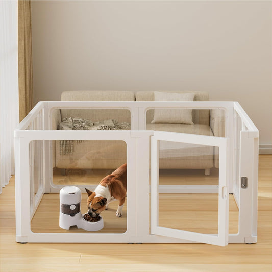 Citylife Dog Playpen with Door Clear Pet Playpen for Indoor Outdoor Easy to Install and Remove Puppy Playpen for Dogs, Cats, Bunnies, Pigs, 8 Panels