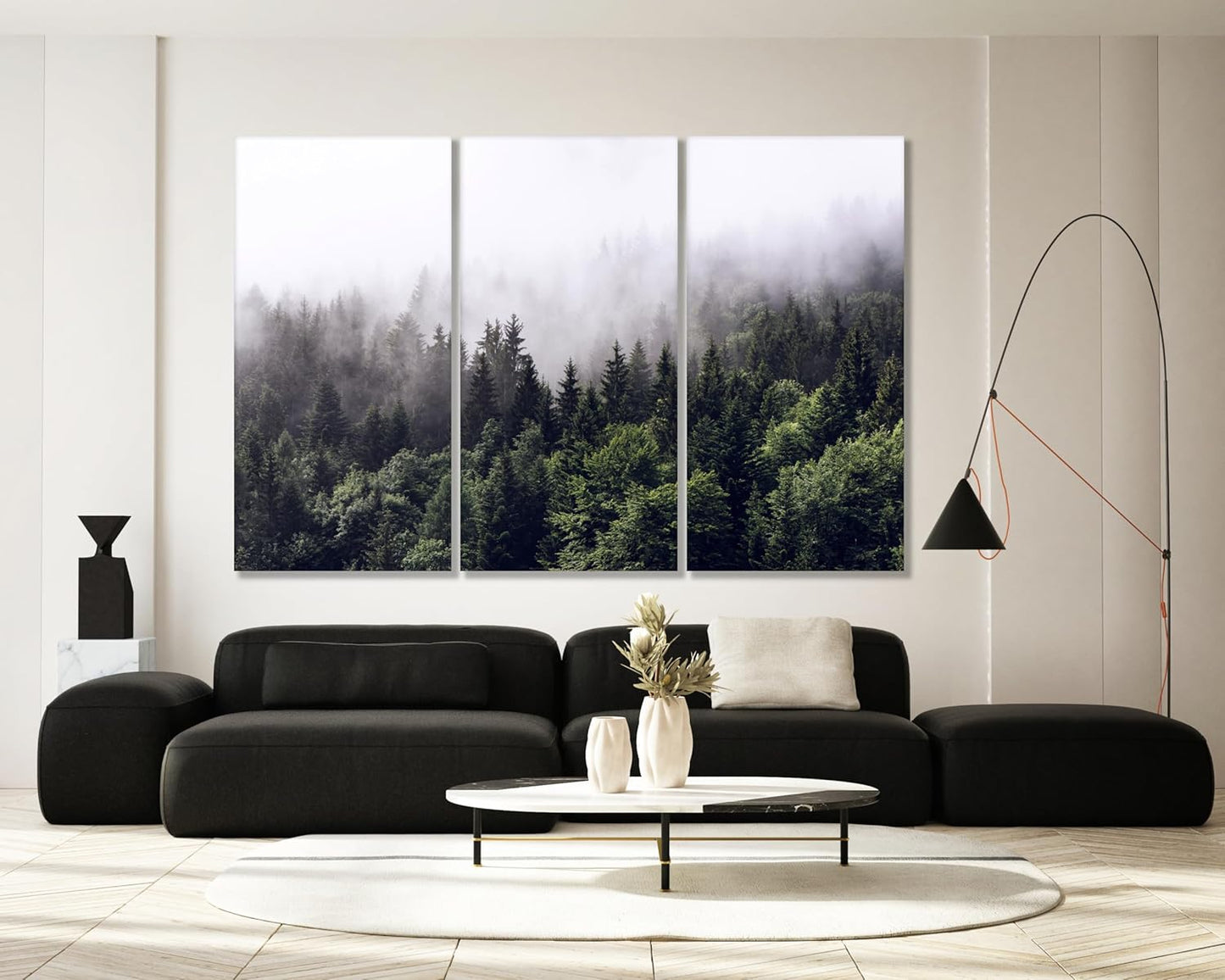 Nature Wall Art Prints - Ocean Forest Mountain Lake Canvas Landscapes - Small to Extra Large Living Room Bedroom Kitchen Bathroom Décor (Foggy Pine Forest, 60x40 Inches - 5 Panels)