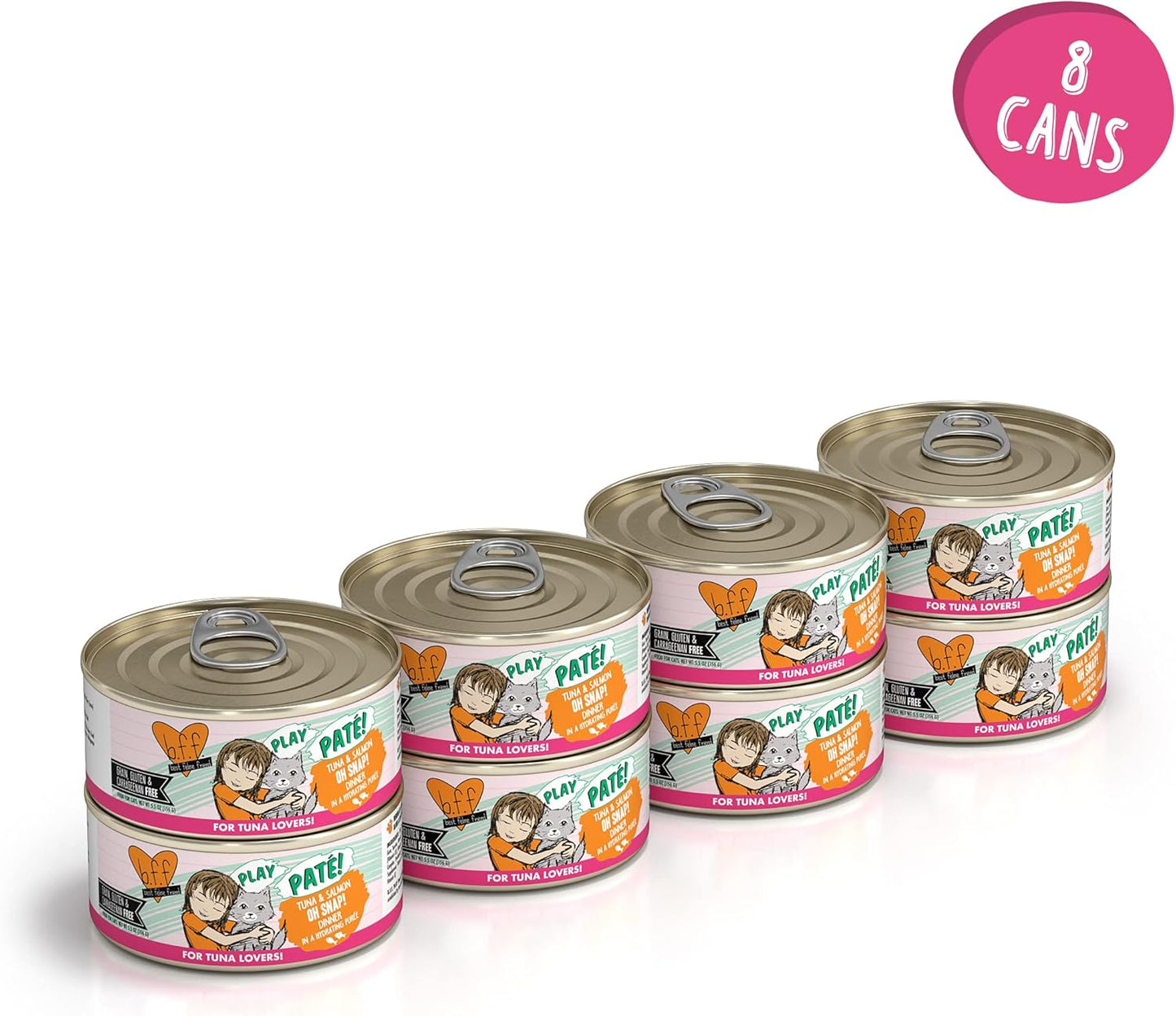 Weruva B.F.F. Play - Best Feline Friend Paté Lovers, Aw Yeah!, Tuna & Salmon Oh Snap! with Tuna & Salmon, 5.5oz Can (Pack of 8)
