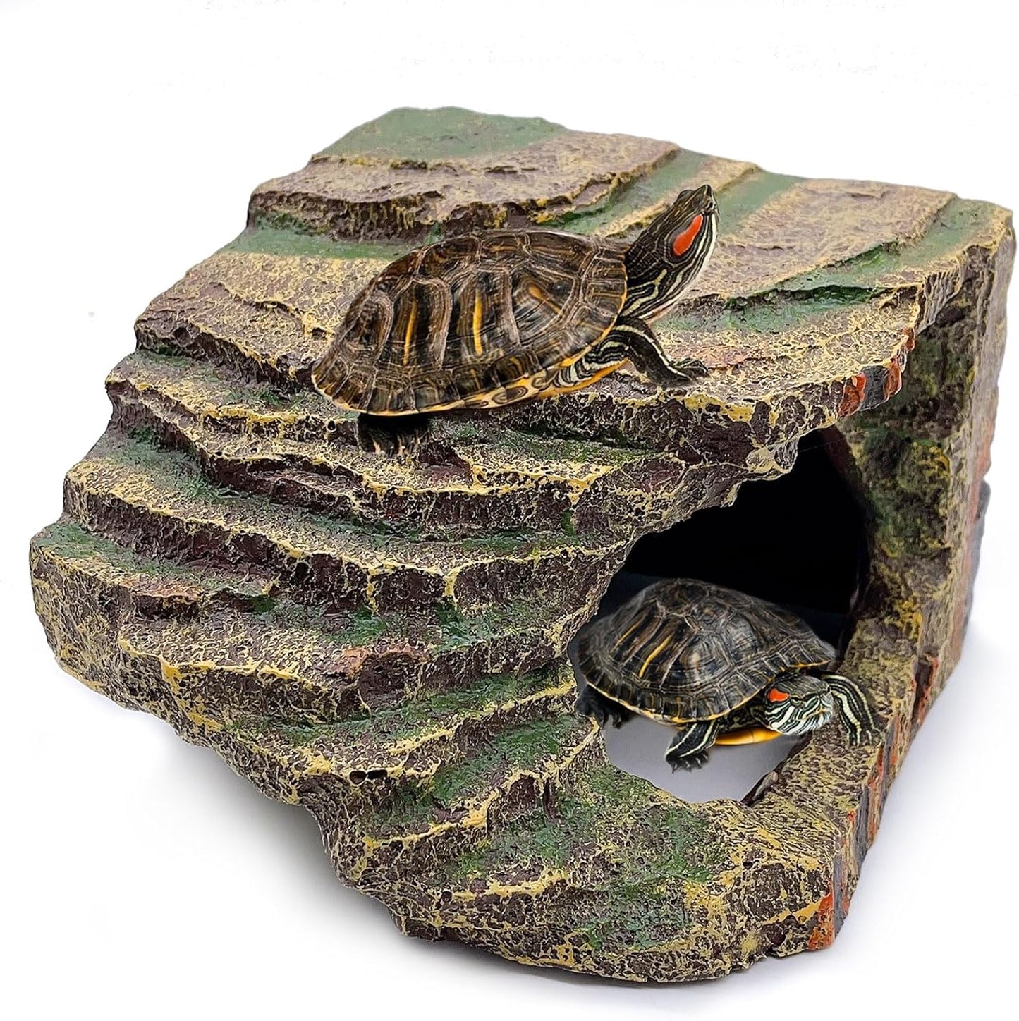 kathson Turtles Basking Platform Tortoise Resting Terrace Climbing Ramp Resin Dock Tank Decorations Reptile Hiding Cave Hideouts for Aquatic Turtles, Frog, Newts and Salamanders,Small