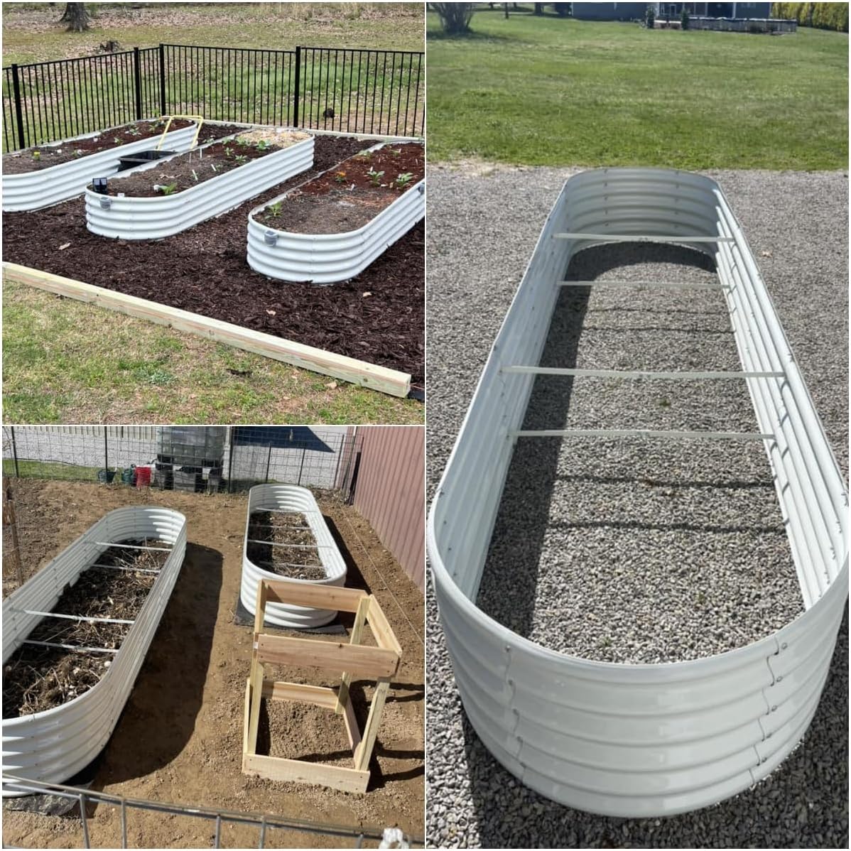 A ANLEOLIFE 12X3X1.5 ft Galvanized Raised Garden Beds Outdoor, Oval Extra Large Metal Planter Box for Planting Vegetables Flowers Herb, Anti-Rust & Easy-Setup, Antique White