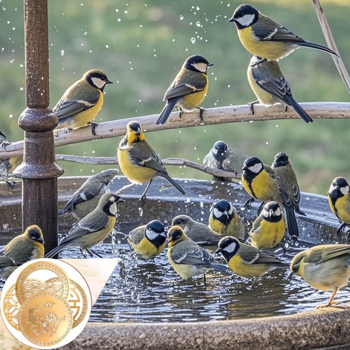 Copper Bird Bath Purification Disk, Water Wiggler for Bird Bath, Bird Bath Copper Disk, 1mm Reinforced 99% Pure Copper Cleaning Disk, Universal Fit for Outdoor Birdbaths, 4 Inch in Diameter (B)