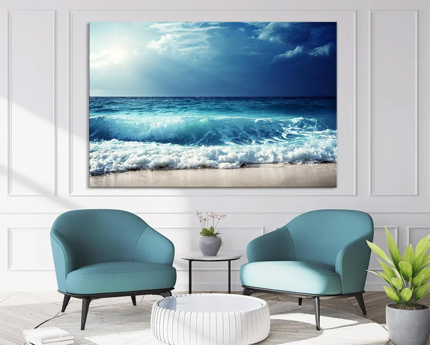 Nature Wall Art Prints - Ocean Forest Mountain Lake Canvas Landscapes - Small to Extra Large Living Room Bedroom Kitchen Bathroom Décor (Summer Ocean Beach, 35L" x 53W")