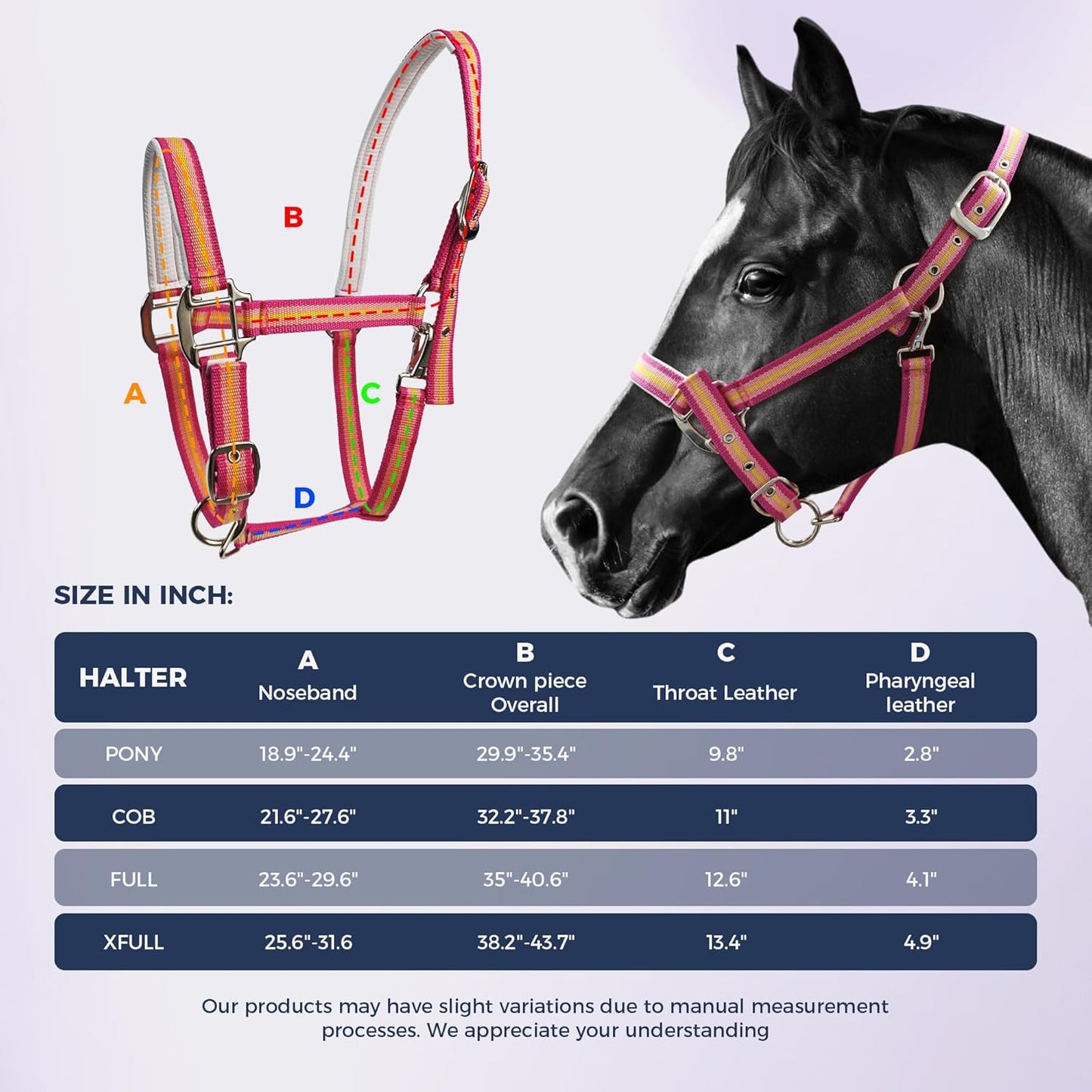 JWODVNTH Adjustable Horse Halter with PP Webbing, Durable Horse Halters with Zinc Alloy Hardware, Horses Training Equipment to Prevent Friction for Training, Competitions ＆ Daily