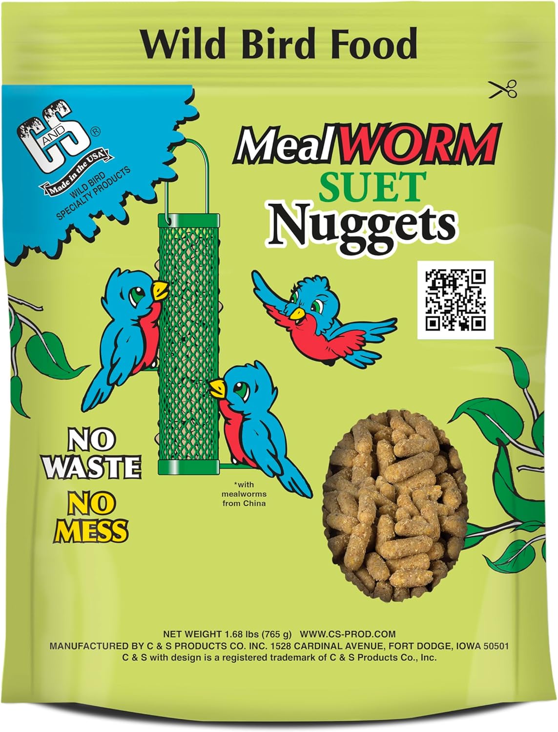 C&S Mealworm Suet Nuggets, for Wild Birds, 27 Ounces