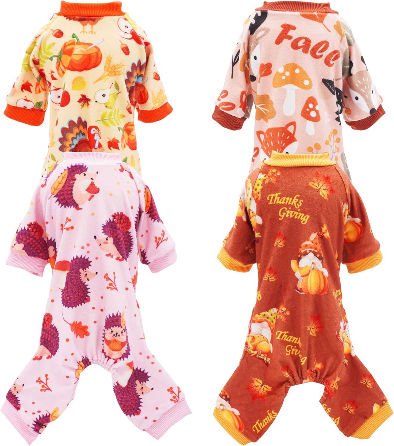 PET SHOW 4 Pack Fall Small Dog Pajamas Thanksgiving Clothes for Medium Dogs Girl Boy Soft Stretchy PJs Autumn Jumpsuit Puppy Onesies Outfits with Sleeve Pets Dachshund Costume XXL