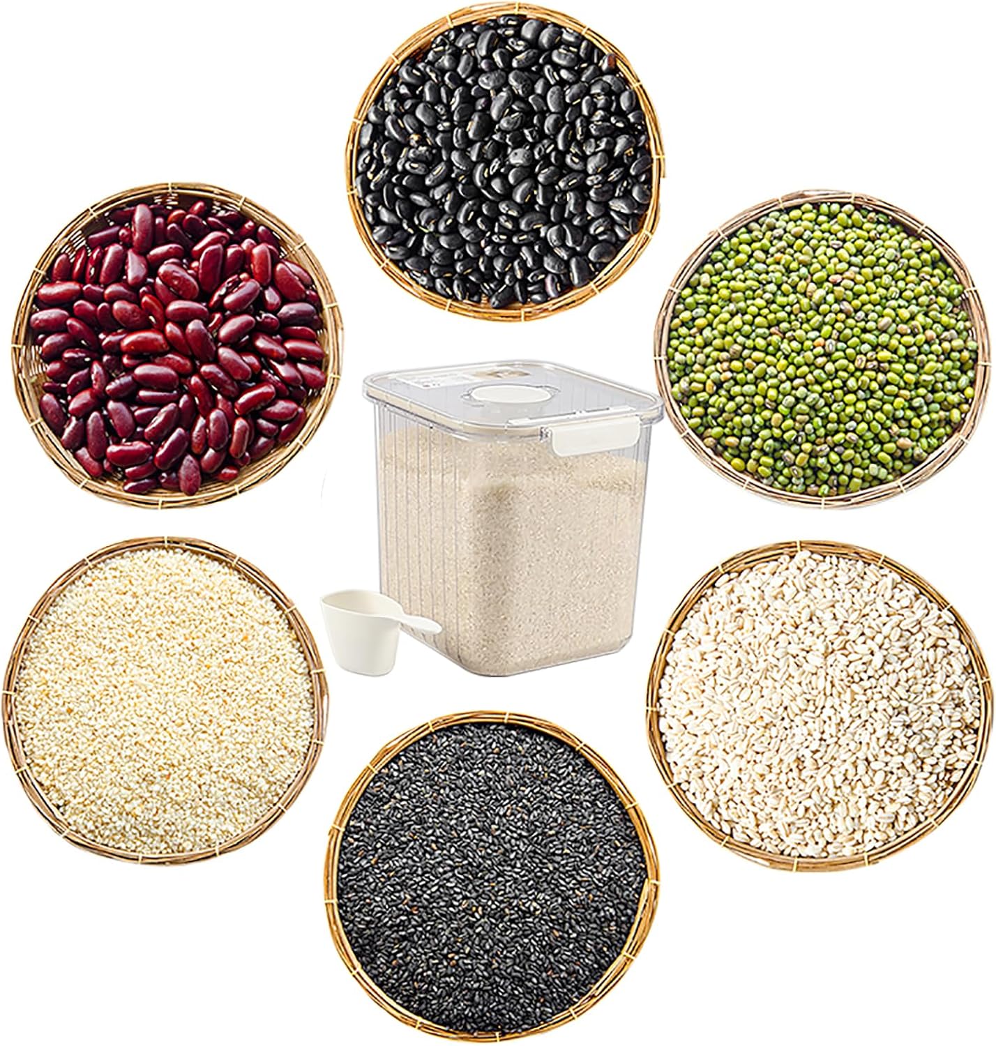 22 Lbs Airtight Rice Container with Cup, Clear Food Storage Container for Dry Food, 1 Pack