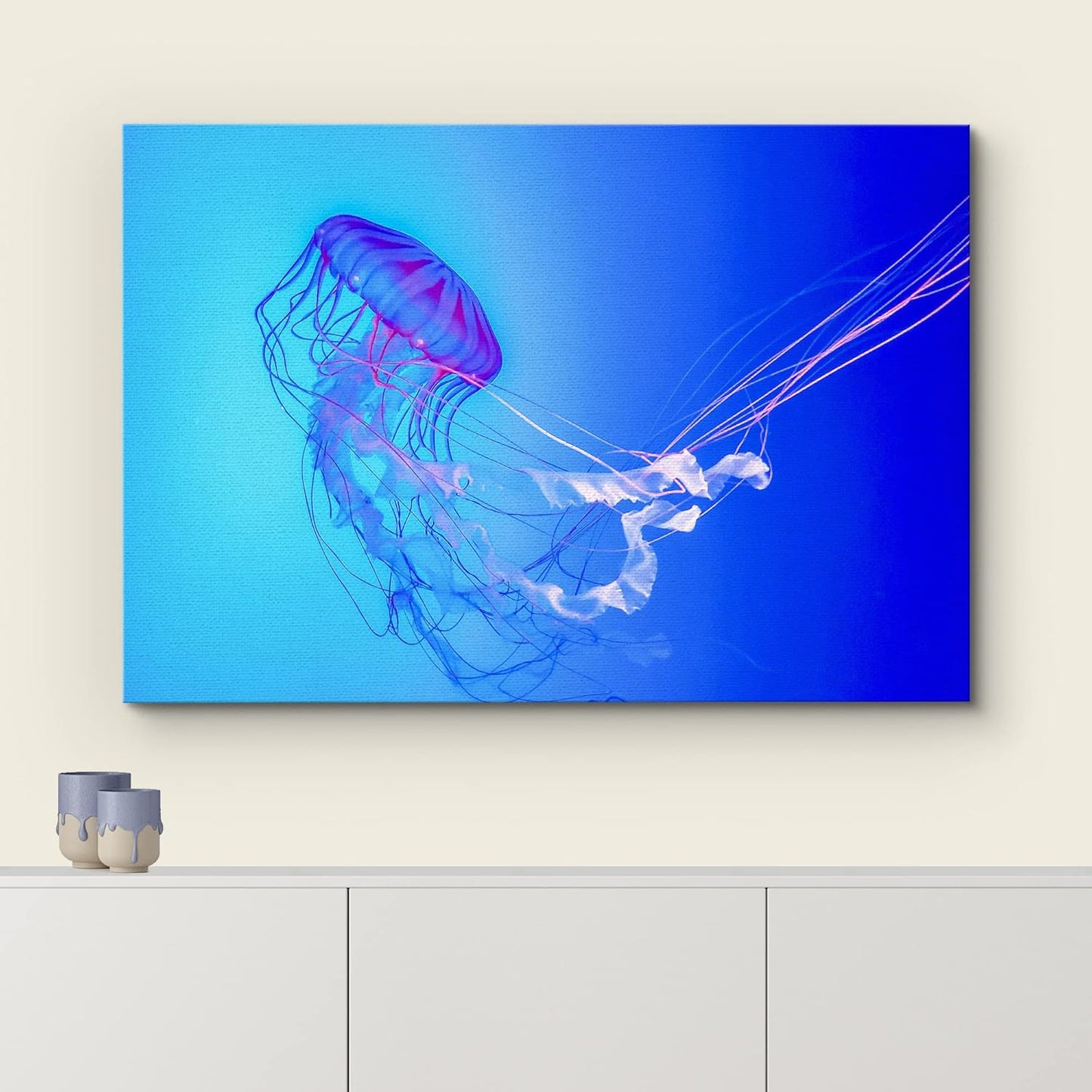 wall26 Canvas Print Wall Art Vibrant Neon Blue Pink Jellyfish Deep Sea Nature Animals Photography Realism Rustic Scenic Landscape Wilderness Earth Colorful for Living Room, Bedroom, Office - 12"x18"