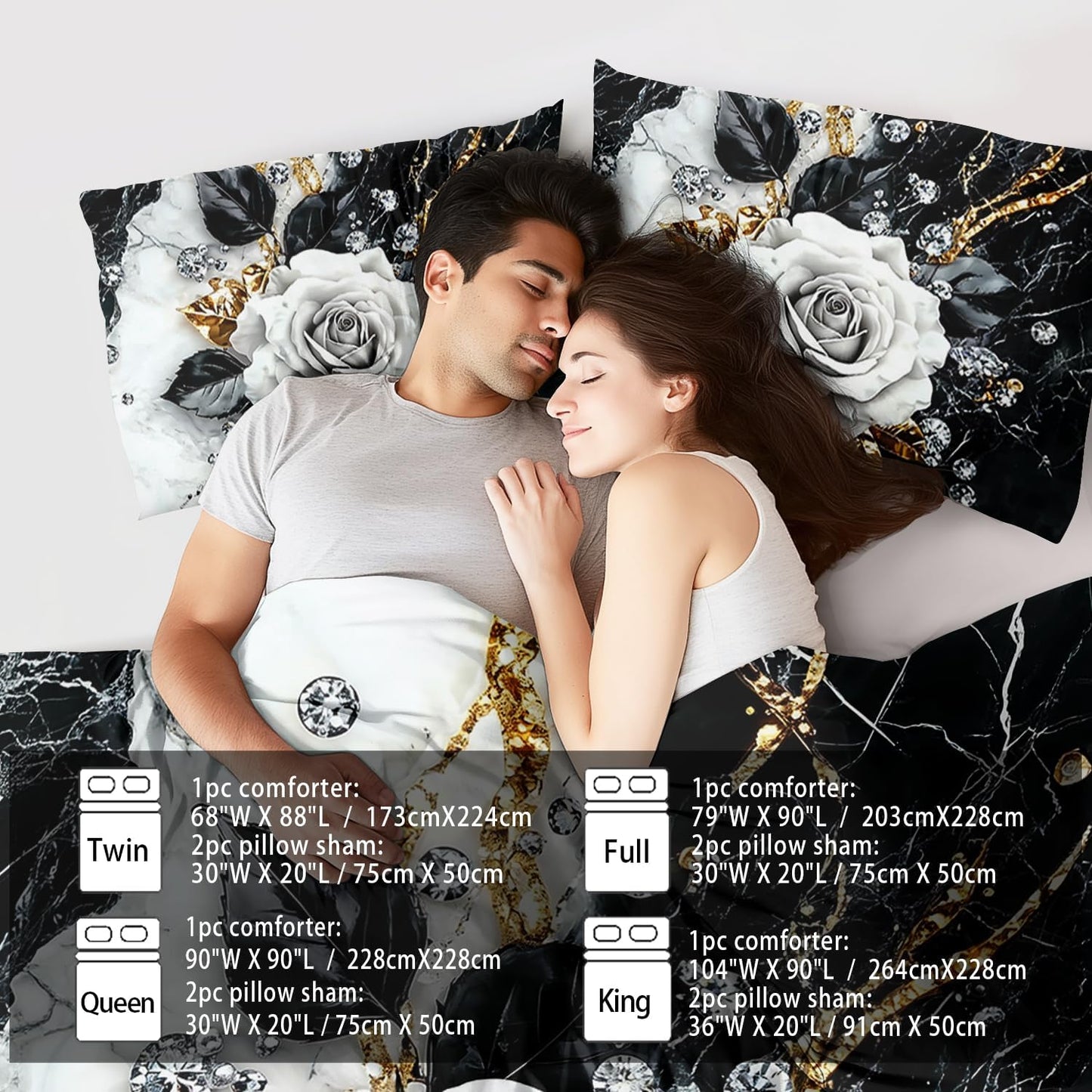 Marble Floral Comforter Set for Twin Bed Women,Vintage Flower Bedding Set Twin,White and Black Comforter Rose Quilt for Girls,Rose Bedding Floral Bedroom Decor Adults