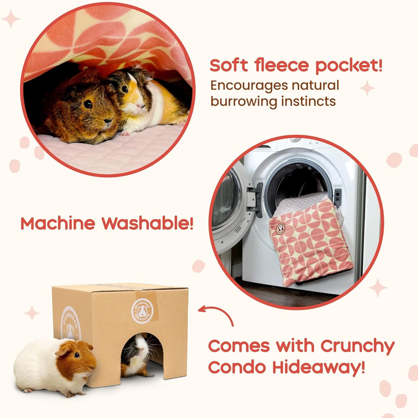 GuineaDad Premium Liner – Fleece Guinea Pig Cage Liner – Ultra-Plush Reusable Fleece Bedding with Waterproof Bottom – (Blush)