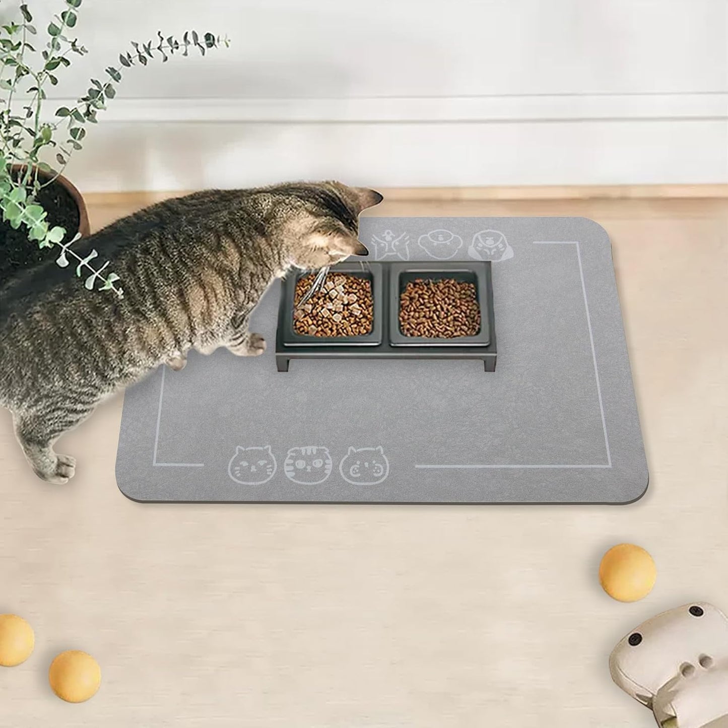 YCT Cat Pet Food Mat - Non-Slip Bottom Absorbent Quick Dry Feeding Mat for Dogs and Cats - Pet Supplies, 11.8"x18.1" Gray