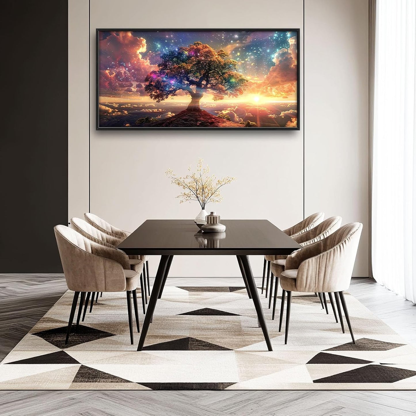 Tree Sunrise Large Wall Art Tree of Life Pictures Foggy Mountain Landscape Wall Starlight Nature Decor Canvas Print Painting Artwork for Bathroom Living Room Bedroom 60L" x 30W"