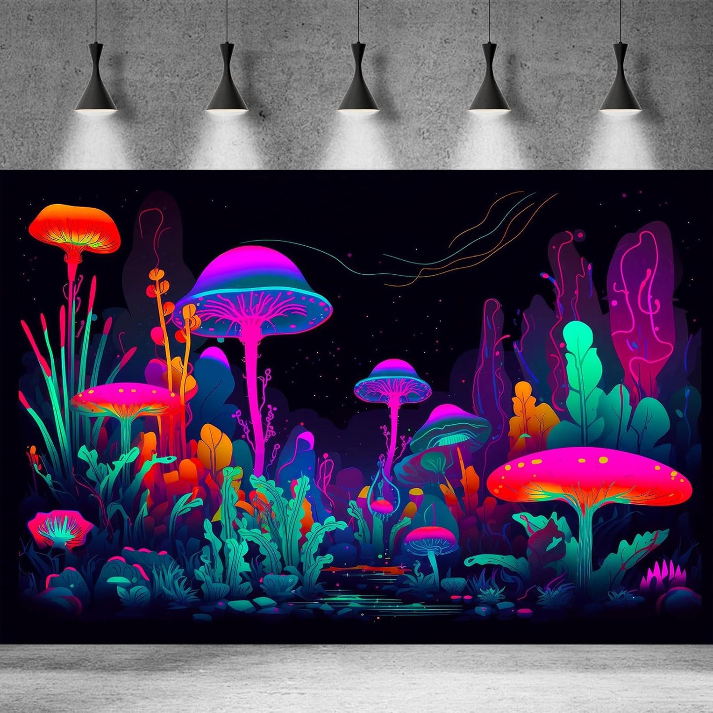 Mushrooms Aquarium Background Mushrooms in Dark Forest with Bright Colors Terrarium Background Tranquil Lake Cartoon Style Aquatic Plants Fish Tank Backdrop Poster Decorations Wallpaper Decor 36x24in