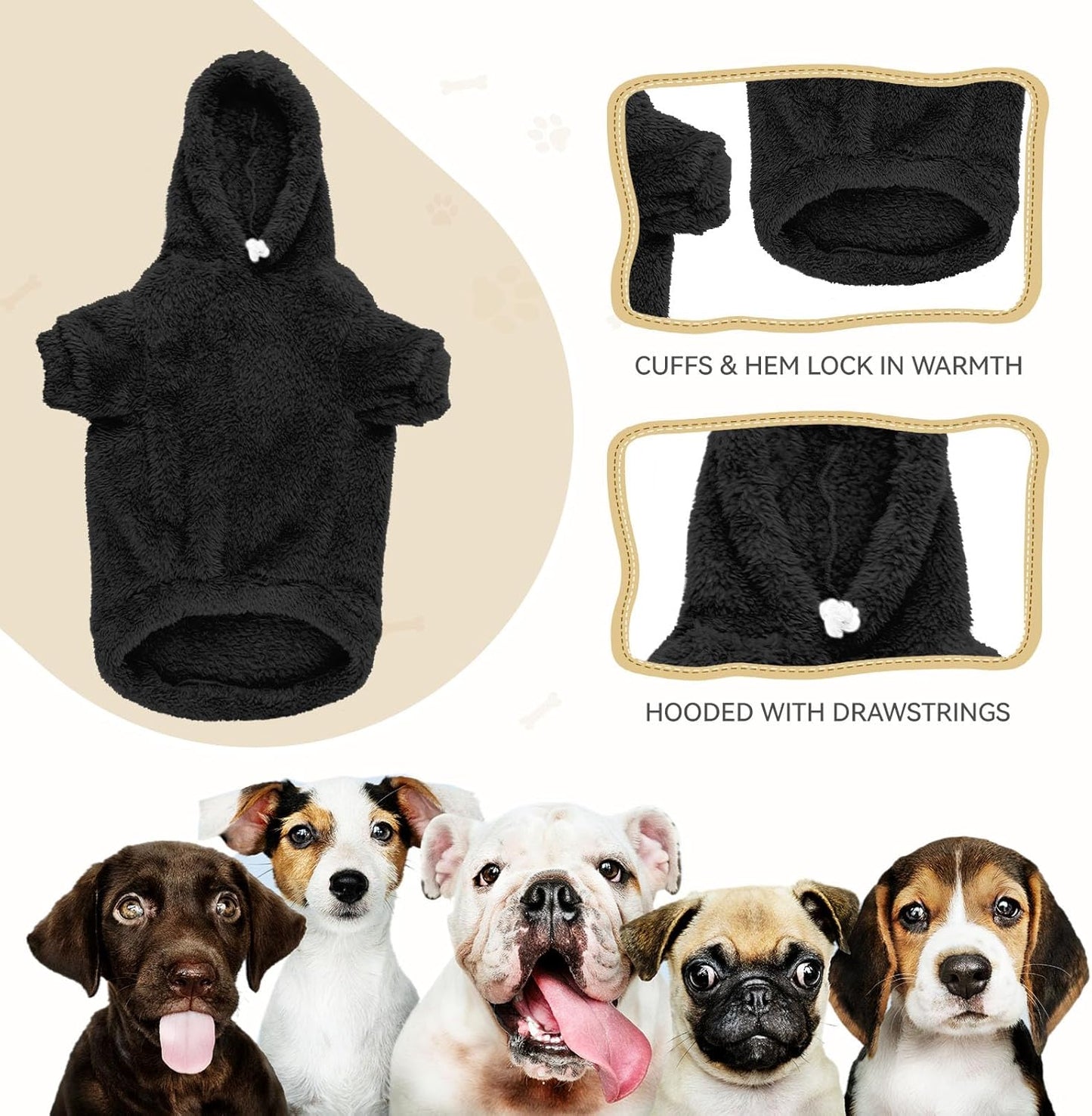 Fuzzy Dog Sweaters for Medium Dogs Dog Hoodie Soft Double-Sided Plush Fleece Pet Sweater Clothes Coats Pet Hoodie Sherpa Hooded Sweatshirt(Black-M)