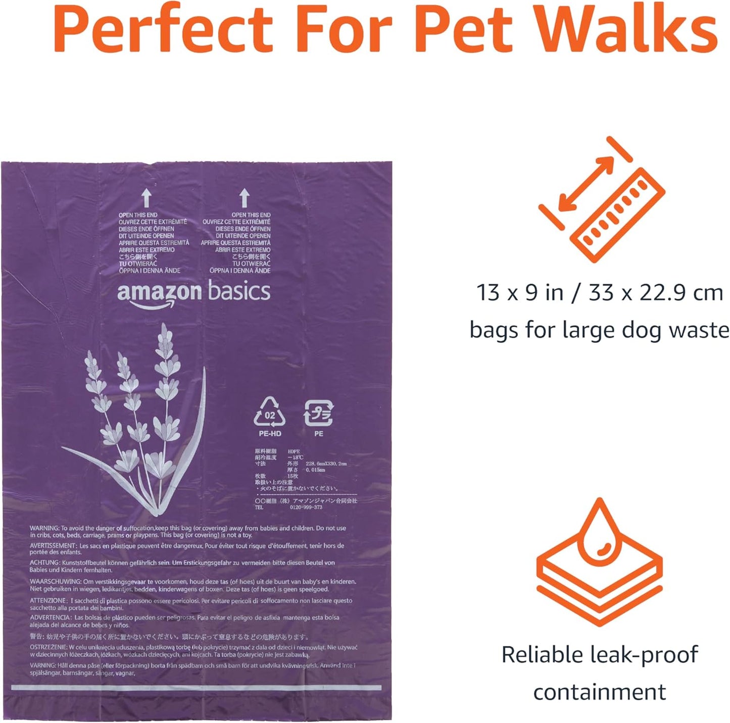 Amazon Basics Premium Lavender Scented Standard Dog Waste Bags, 300 Count (15 Pack of 20)