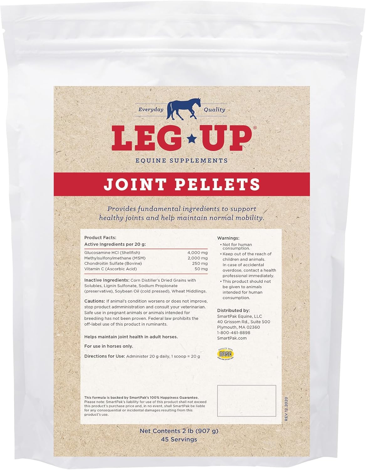 SmartEquine Leg Up Joint Pellets | Joint Support Supplement For Horses | Glucosamine Chondroitin Sulfate and Antioxidants Formula With No Added Sugar | Ideal For Light Work Horses | 45 Servings | 2 lb