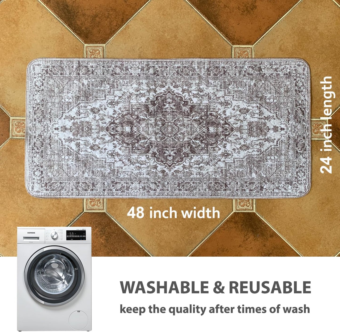 nunubaby Washable Pee Pads for Dogs, Stylish, Non-Slip and Leak-Proof Pee Pads. Reusable Potty Pads for Dogs for Crates and Floors.(Brown/Geo, 24" x48")