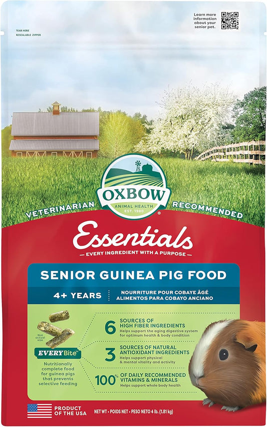 Oxbow Essentials Guinea Pig Food, Senior, Made Alfalfa for Guinea Pig, Pet Food Pellets with Vitamin C, Small Animal Pet Products, Made in USA, High Fiber, 4 lb. Bag