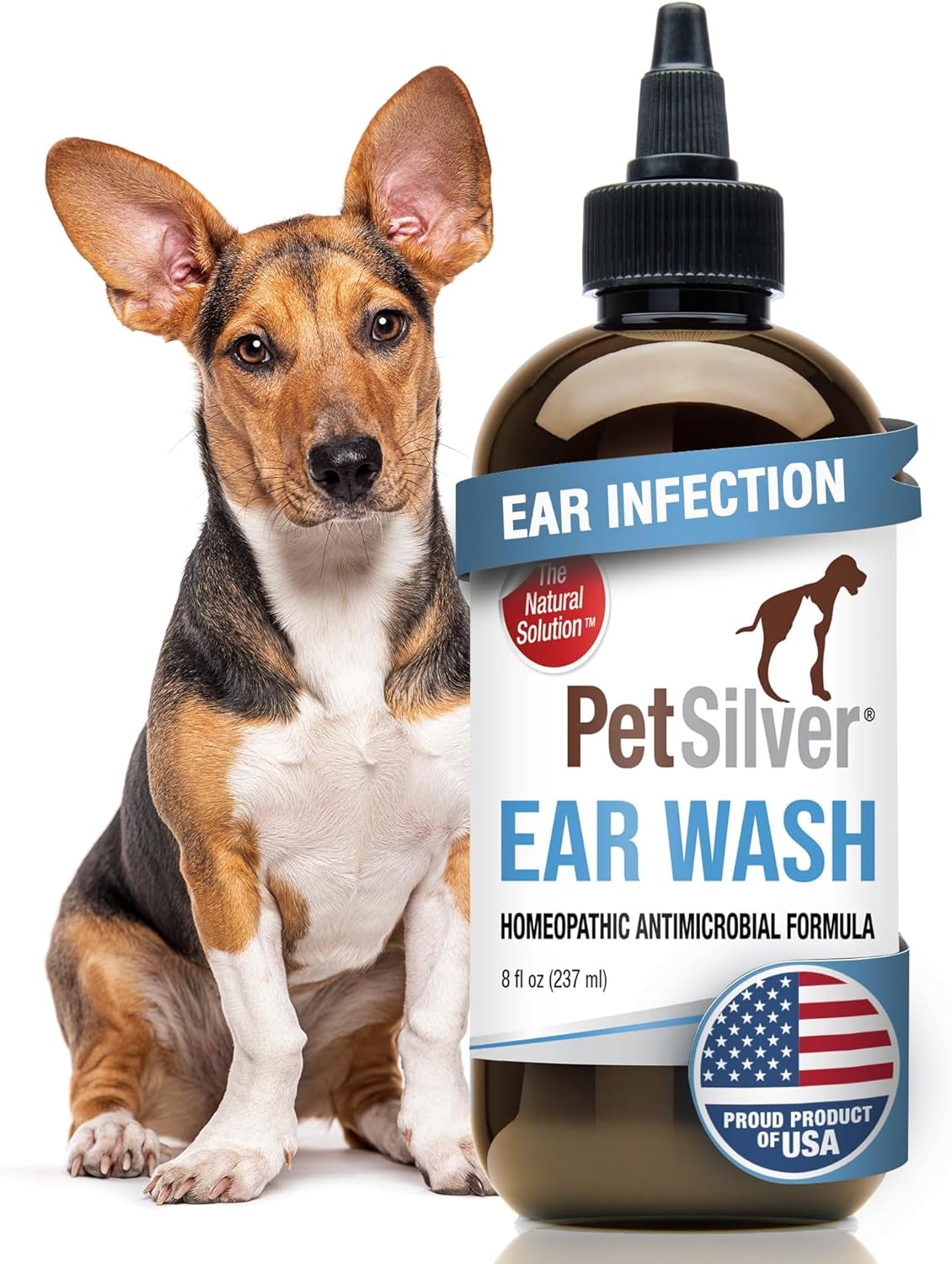 PetSilver Ear Cleaner for Dogs & Cats – Gentle Otic Rinse with Chelated Silver Formula – Supports Clear, Comfortable Ears – Easy to Use – Thoughtfully Made in The USA with Care – 8 fl oz