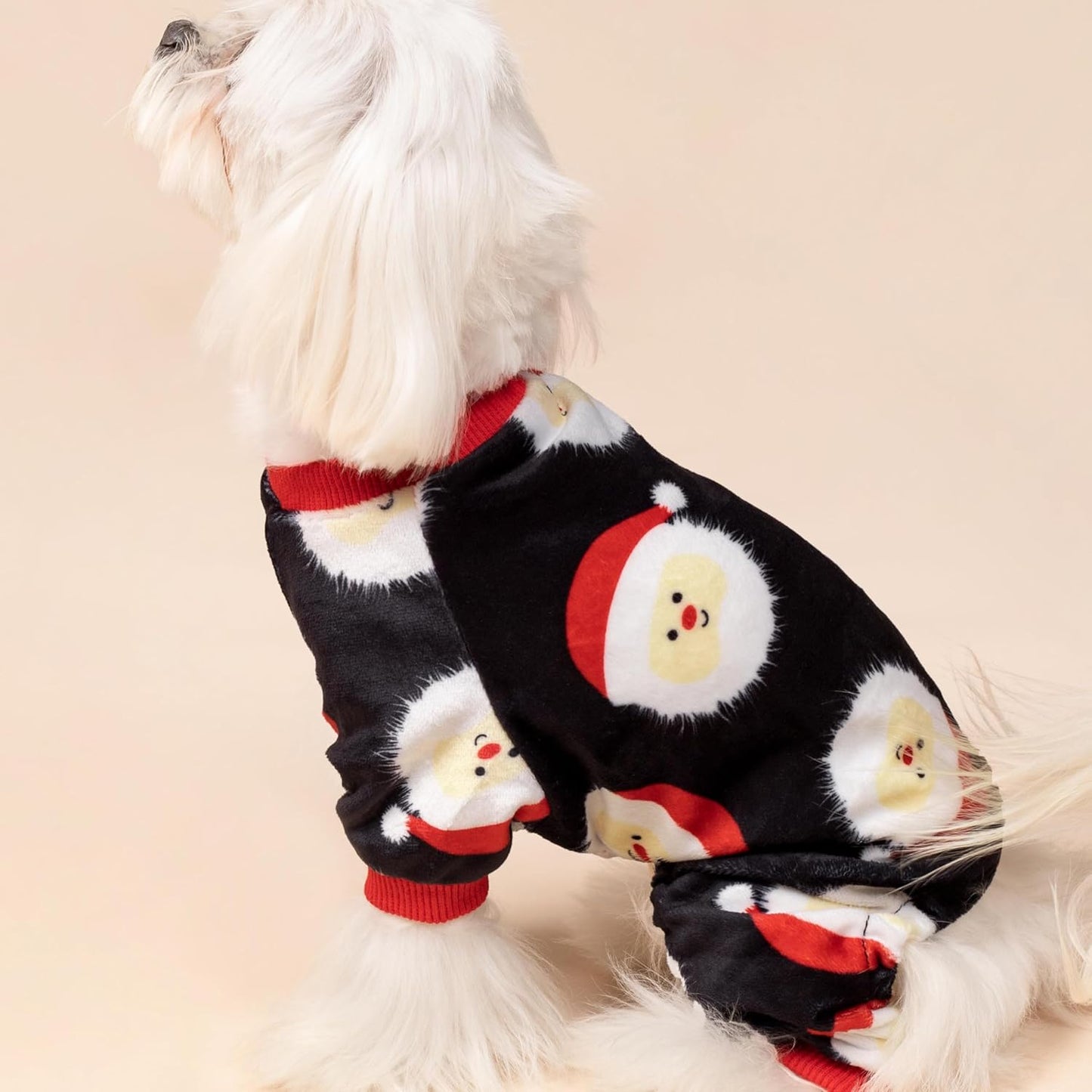 Fitwarm Santa Claus Dog Christmas Pajamas, Winter Doggy Clothes for Small Dogs Boy Girl, Fleece Dog Jammies with Feet, Holiday Pet Outfit, Black, White, Red, XS