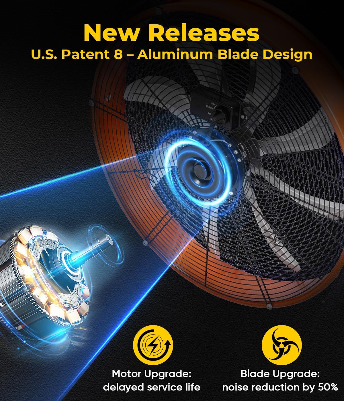 VENTISOL 24 Inch Industrial Floor Drum Fan, 9500 CFM Heavy Duty Floor Fan with 8 Blades, 3-Speed High Velocity Shop Fan, Metal Fans for Warehouse, Patios, Garage