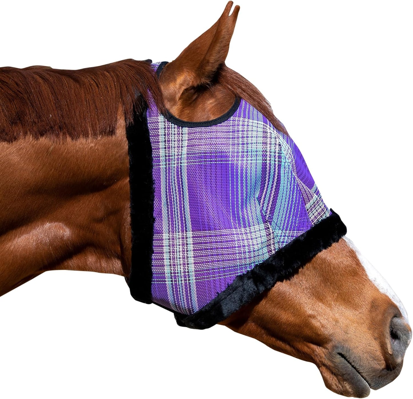 Kensington Fly Mask with Fleece Trim for Horses — Protects Face and Eyes from Flies and Sun Rays While Allowing Full Visibility — Breathable and Non Heat Transferring, X-Large, Lavender Mint