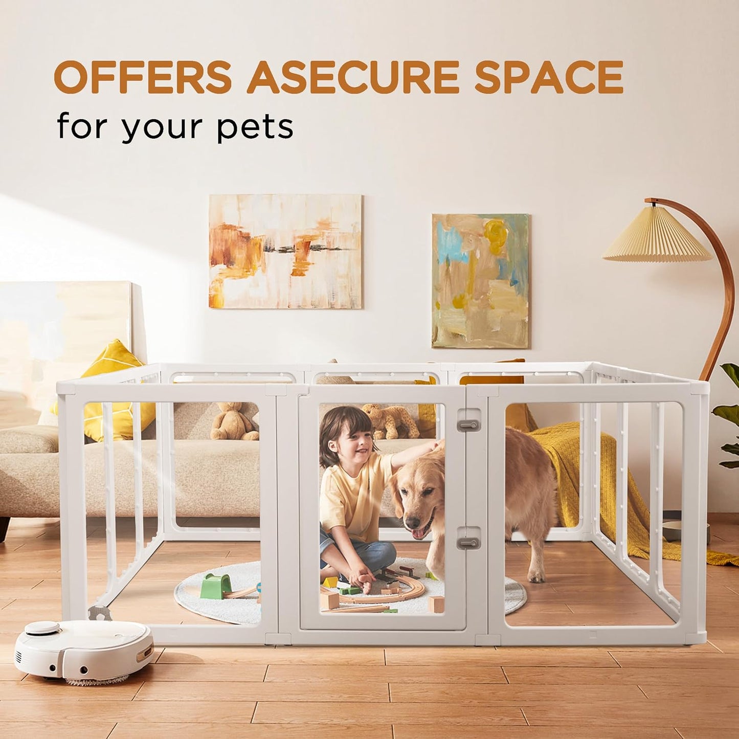 Citylife Clear Acrylic Plastic Dog Playpen Indoor,for Puppy Cat Rabbit Ferret Transparent Pet Pen,Easy Assemble Whelping Crate Kennel Cage Enclosure for Small & Medium Dogs 12 Panels