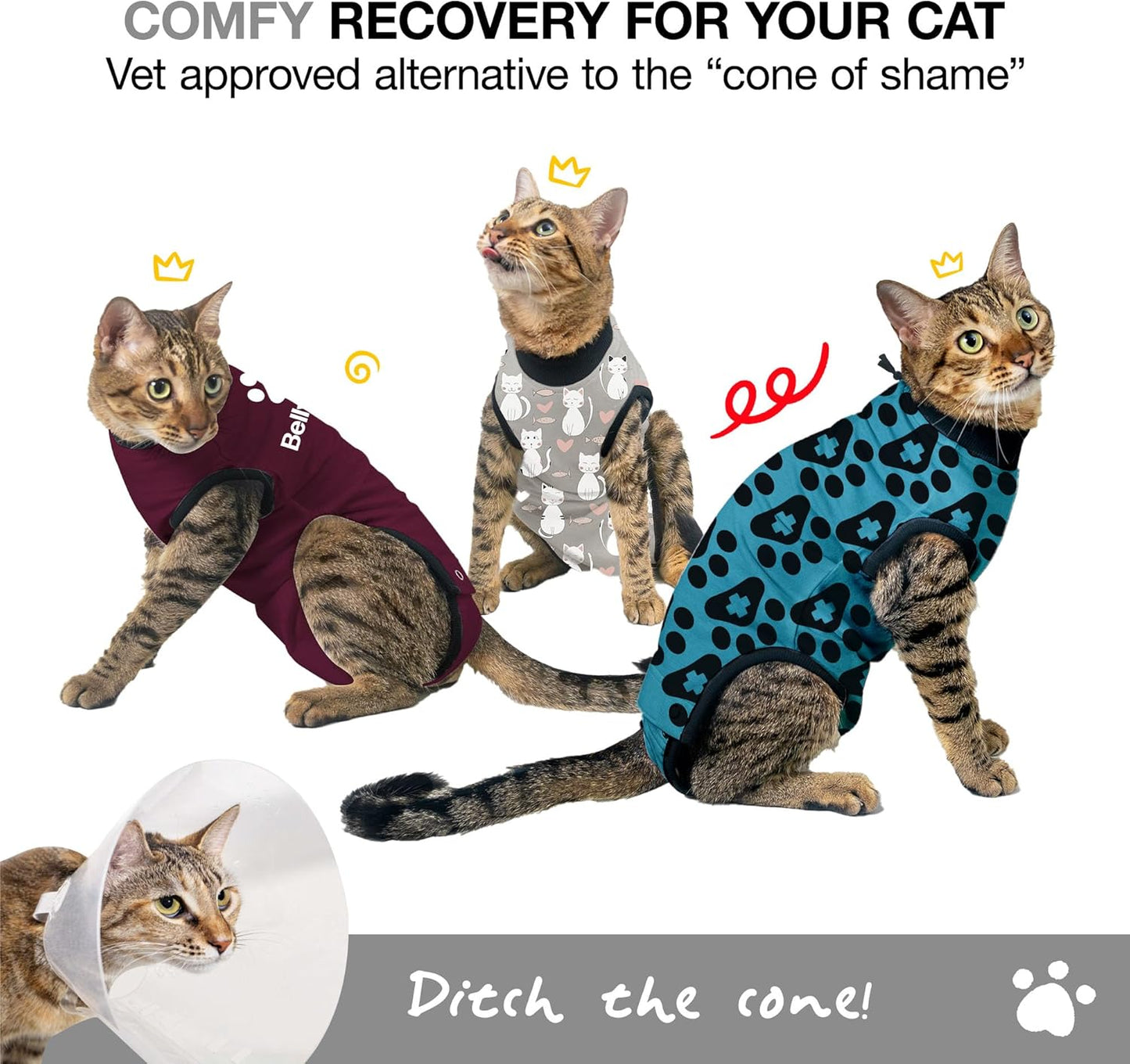 Bellyguard Cat Recovery Suit Female and Male, Comfy Onesie After Surgery, Kitten Clothes for Post-Op Care, Neuter and Spay Healing Outfits for Cats Only – Comfortable Kitten and Adult Cone Alternative