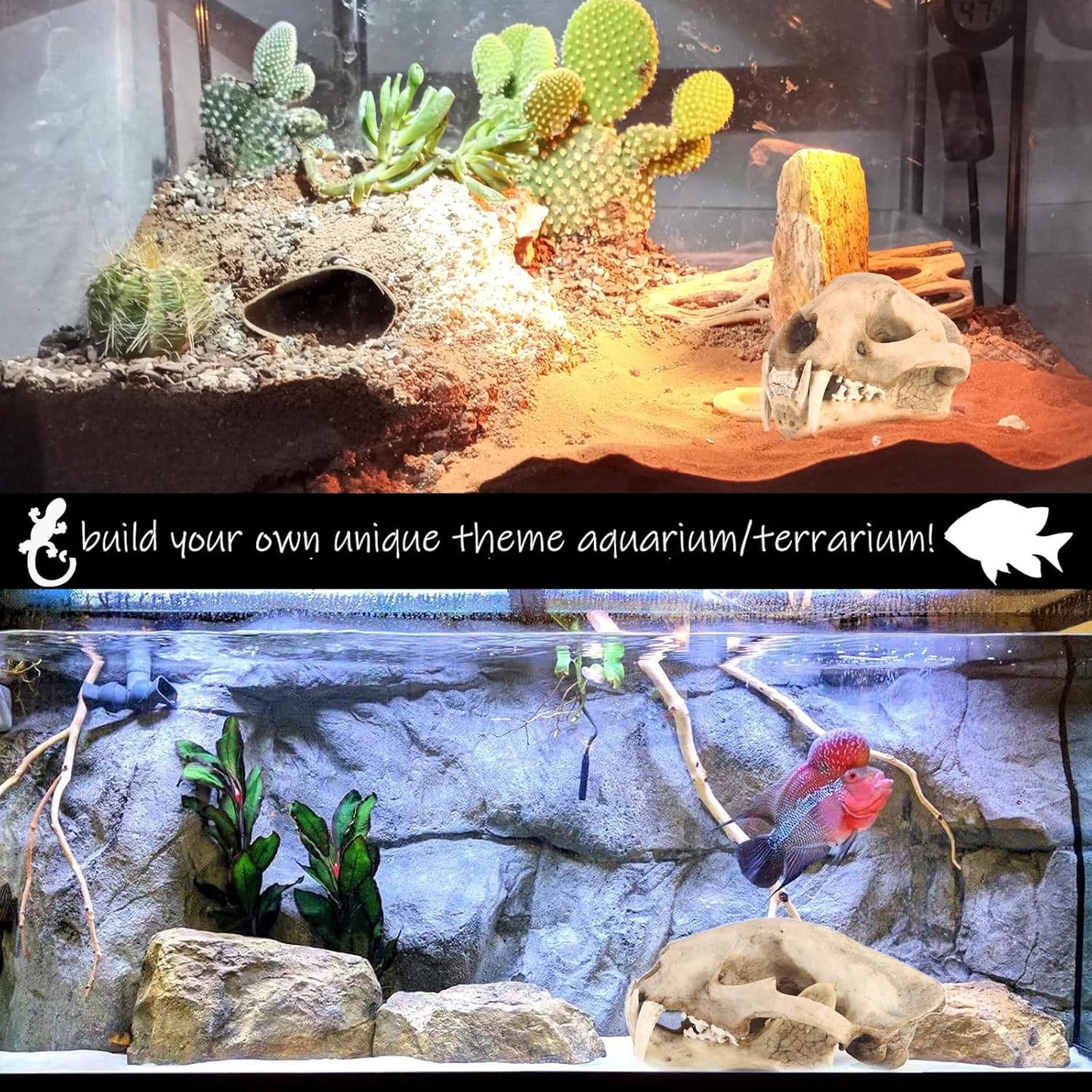 Aquarium Décor Cave Decorations Fish Hideout Betta Tarantula Reptile Snake for Terrarium Ornament Dinosaur Animal Skull Large Bones Halloween
