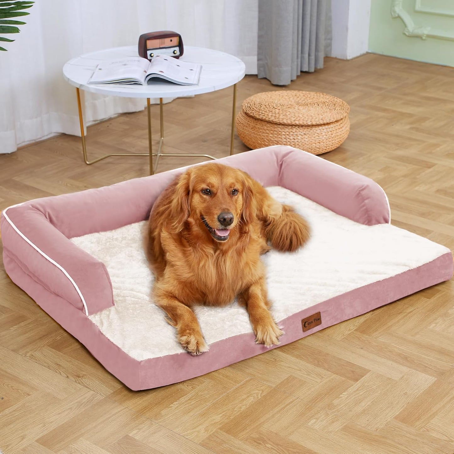 XXL Dog Bed with Bolsters, Orthopedic Dog Beds for Extra Large Dogs, Waterproof Dogs Beds XLarge with Removable Washable Cover, Nonskid Bottom (XX-Large,Pink)