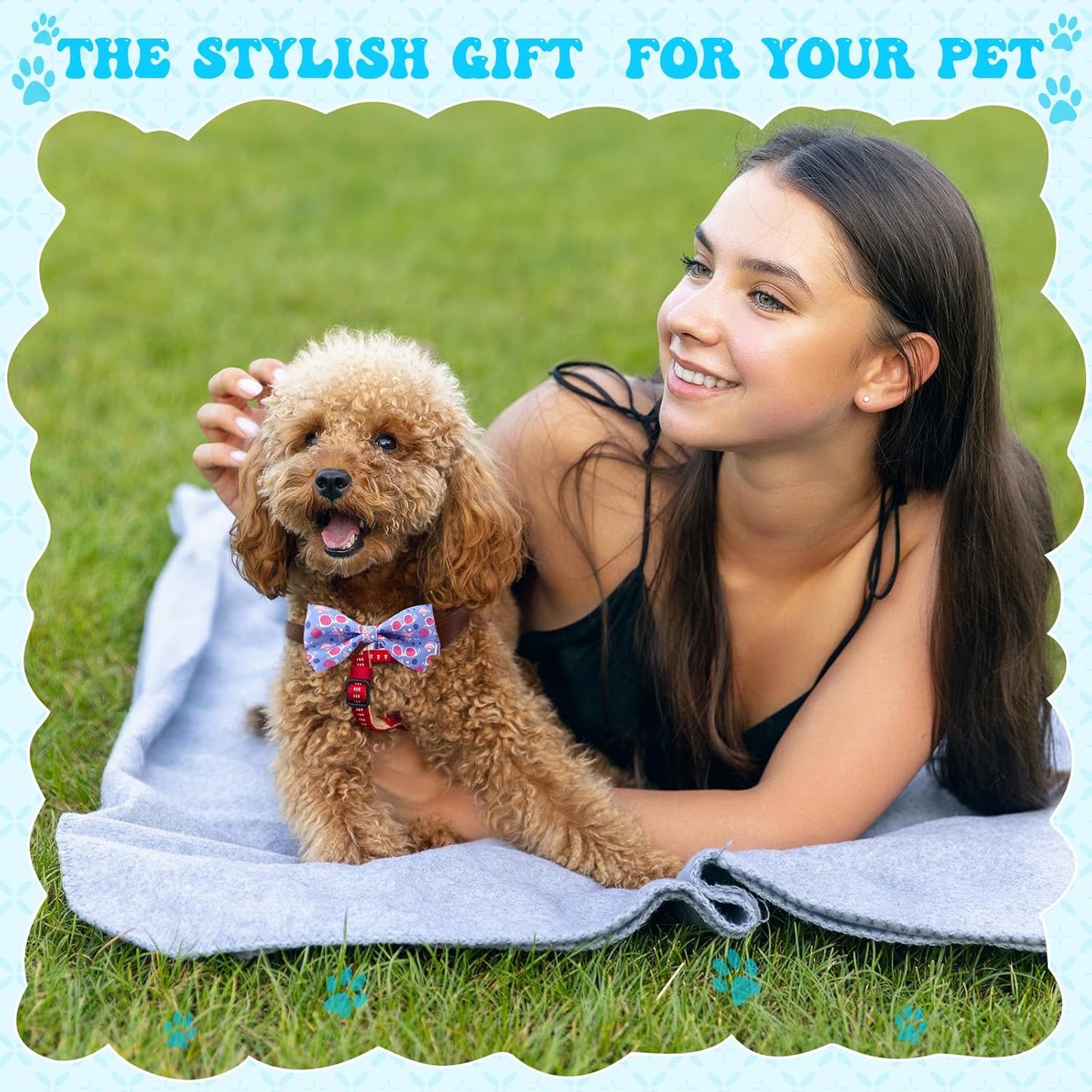 Reginary 50 Pieces Dog Bow Ties Pet Collar Bow Puppy Collar Attachment with Rubber Bands for Small Medium Cat Pet Grooming Charms Accessories Wedding Birthday Occasion(Sea Style)