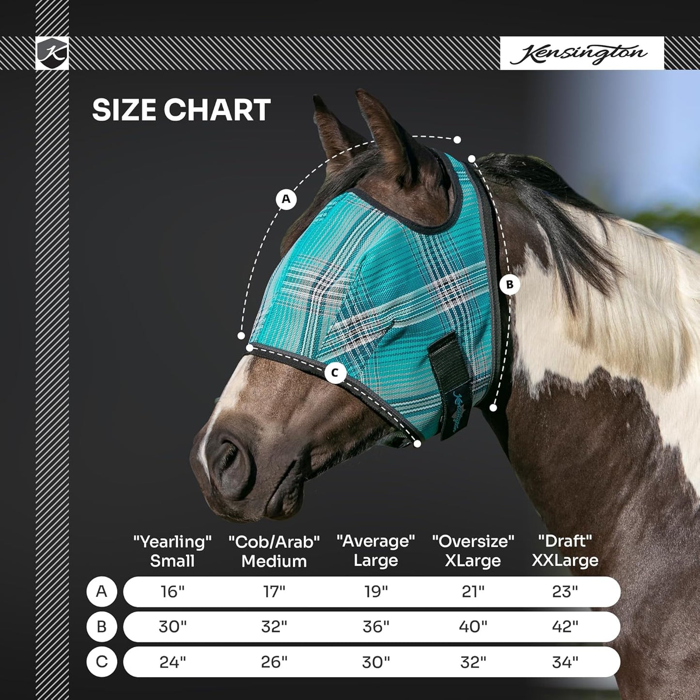 Kensington Fly Mask Web Trim Protects Horses Face and Eyes from Bites and Sun Rays While Allowing Full Visibility Ears and Forelock Able to Come Through The Mask, Medium, Atlantis