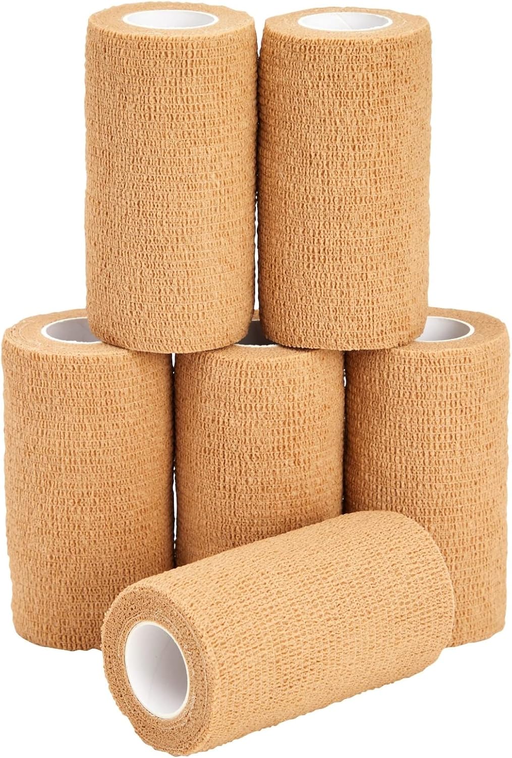 Juvale Elastic Bandage Wrap Self-Adherent Cohesive Tape 6 Rolls - Elastic Cohesive Tape with Stretchable Support - Breathable Vet Wrap for Wrist, Swelling, Sports, Tattoo (4 in x 5 Yds)