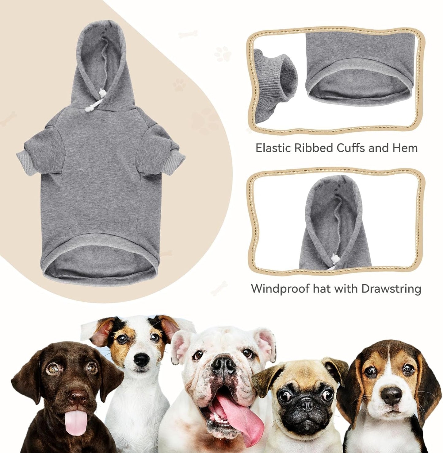 Dog Sweaters for Medium Dogs Dog Hoodie Dog Sweater Solid Soft Brushed Fleece Dog Clothes Dog Hoodie Sweatshirt with Pocket(Grey-M)
