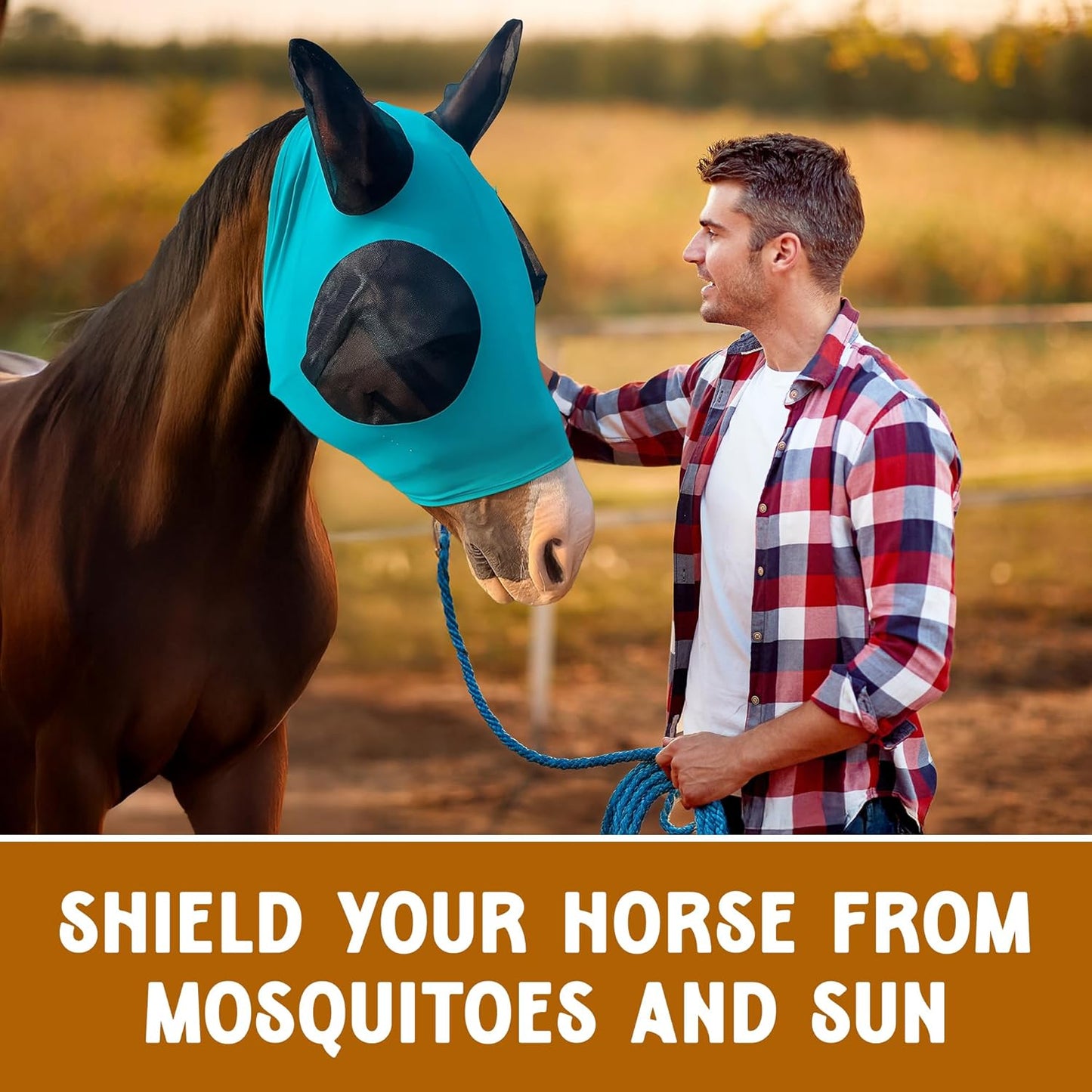 Horse Fly Mask - Arab Equine Fly Mask with Full Coverage for Eye & Ear - Stretchable, UV & Sun Protection Flymask for Horses, Ponies & Mini Horses - Horse Face Cover for Pasture & Trail - Stars