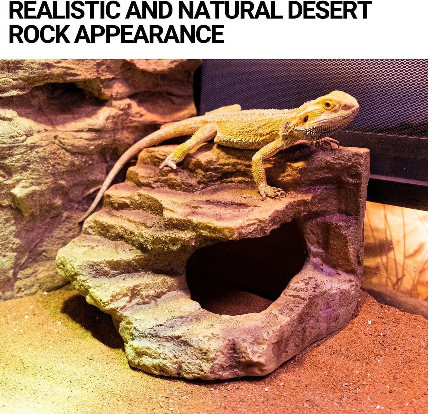 Resin Reptile Hideout Cave Reptile Habitat Tank Decor Terrarium Accessories for Bearded Dragon Leopard Gecko Lizards Turtle
