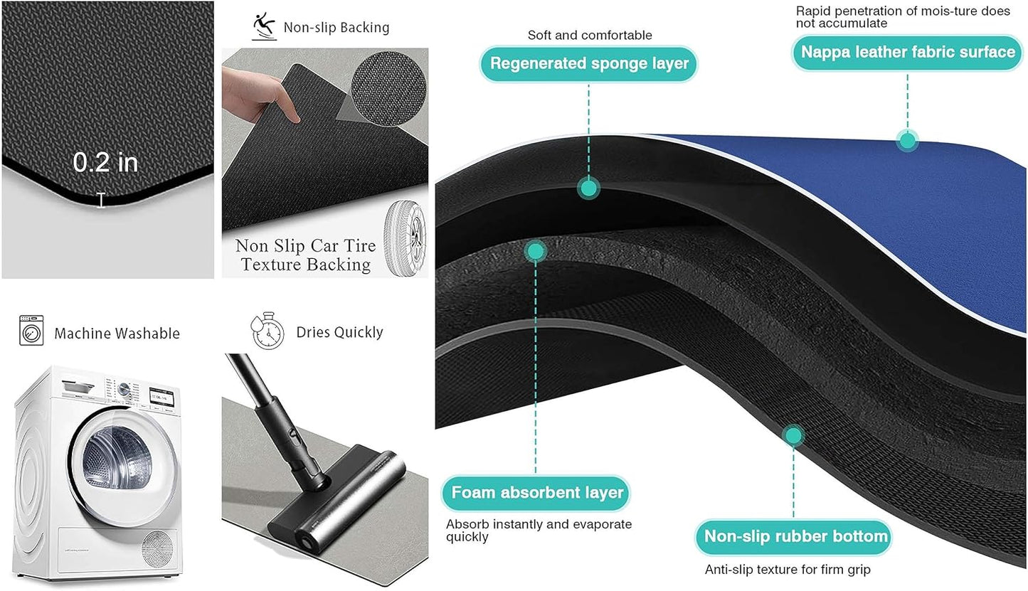 Cat Food Mats for Indoor 24"x14" Cat Feeding Bowl Mat Absorbent Quick Dry Mat Pet Feeding Mat (Grey)